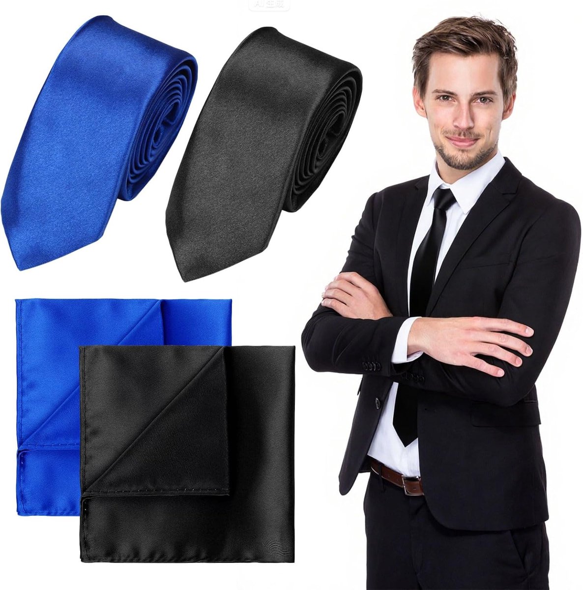 Dassen set 4 stuks - zwart en blauw satijn - stevige kwaliteit - perfect voor bruiloften - ShopVlot
