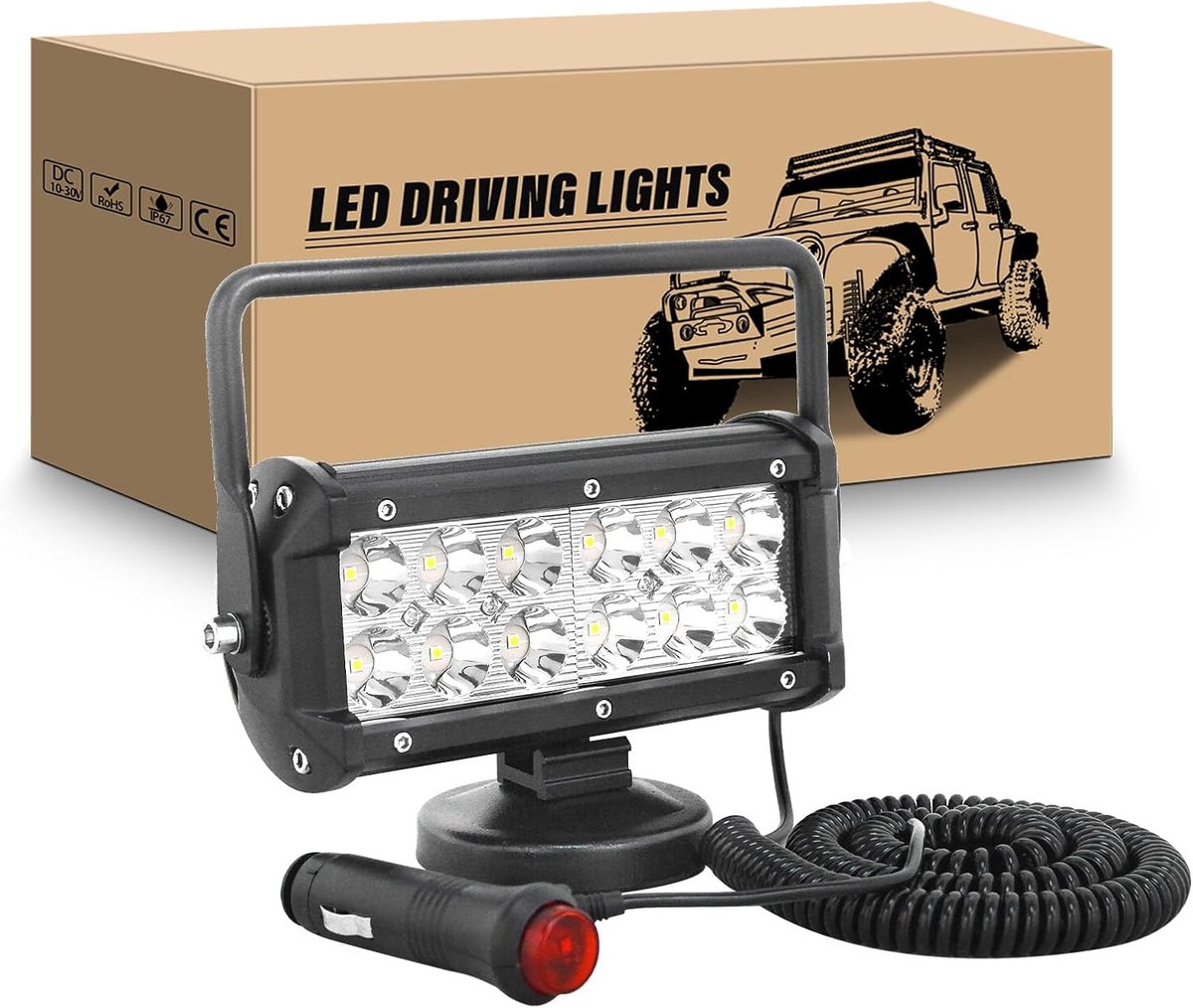 Magnetische werklichten 18cm 36W - LED schijnwerper 6000K wit - Voor 4x4 voertuigen - Sterke magnetische voet - SnelShoppen