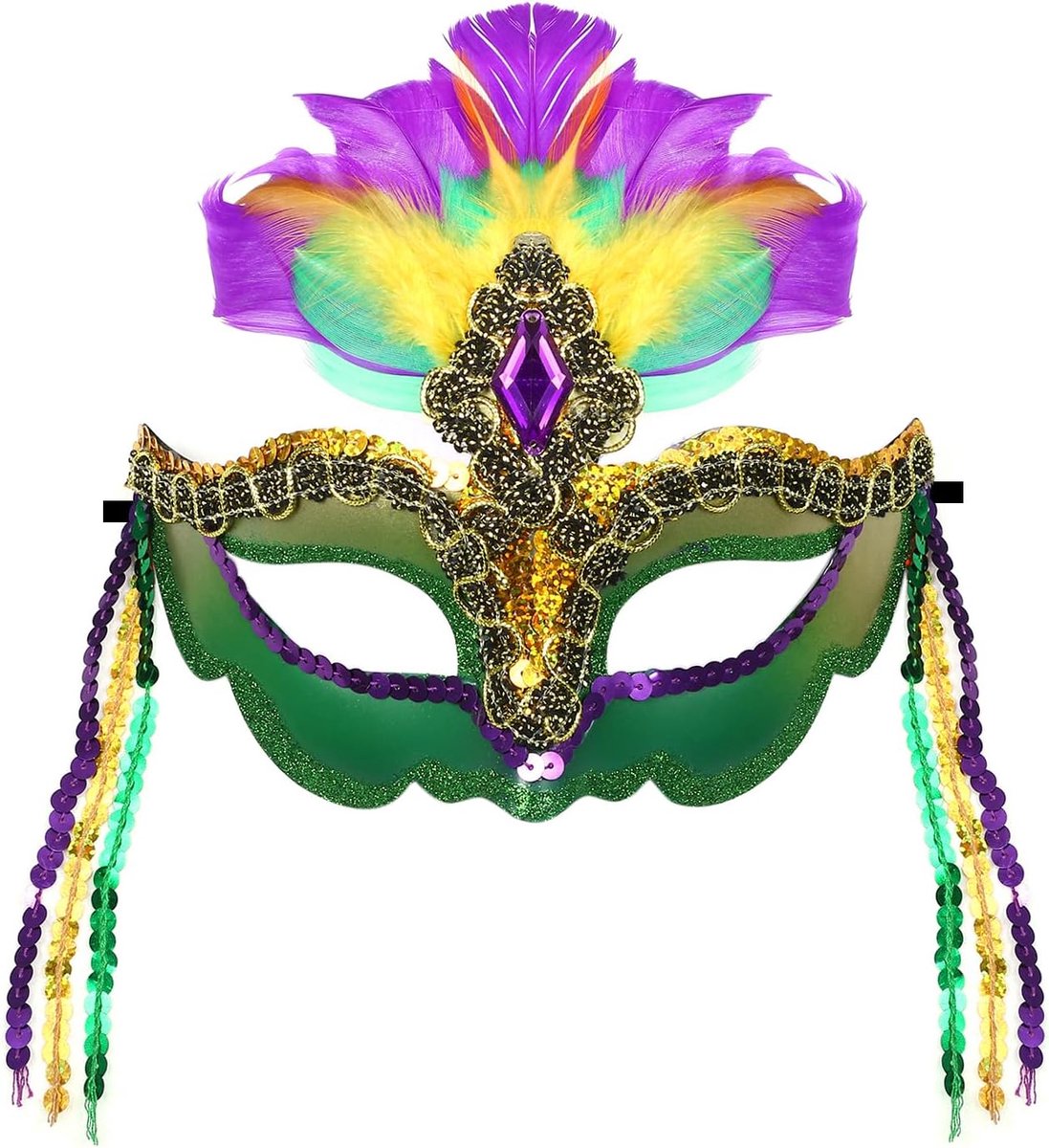 Carnaval masker voor vrouwen - gekleurd met kunststenen - versierd met veren - perfect voor feesten - SnelShoppen