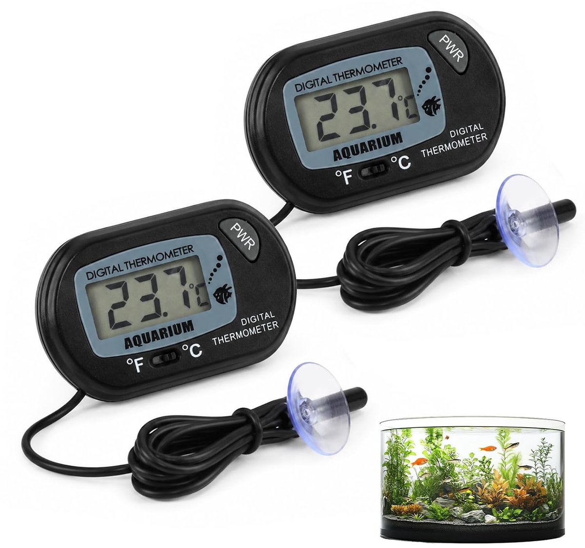 Digitale aquariumthermometer met zuignap - LCD - waterdichte sonde - nauwkeurige temperatuurmeting - SnelShoppen