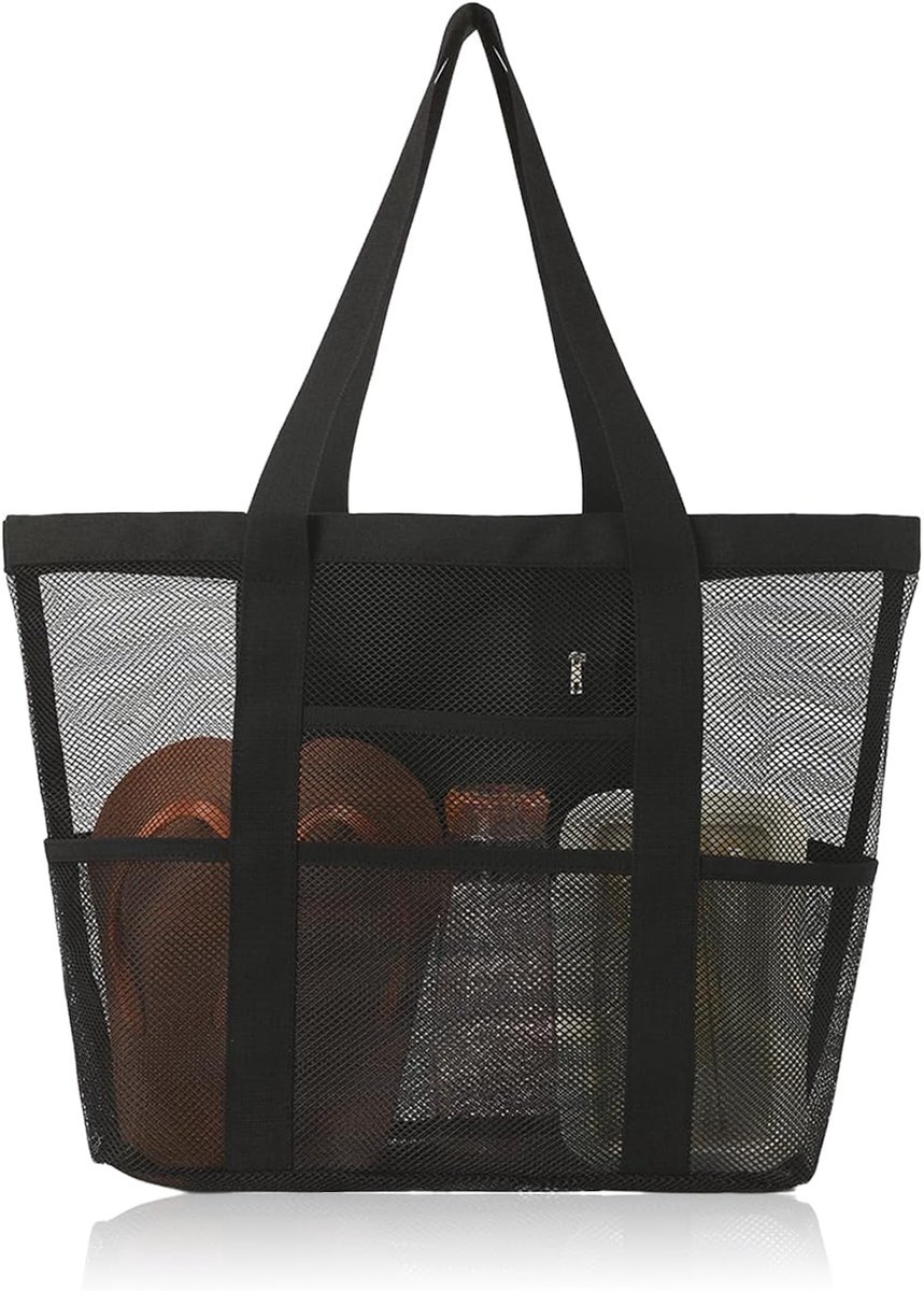 Strandtas grote capaciteit - mesh strandtas met rits - waterafstotend - ideaal voor gezin - SnelShoppen