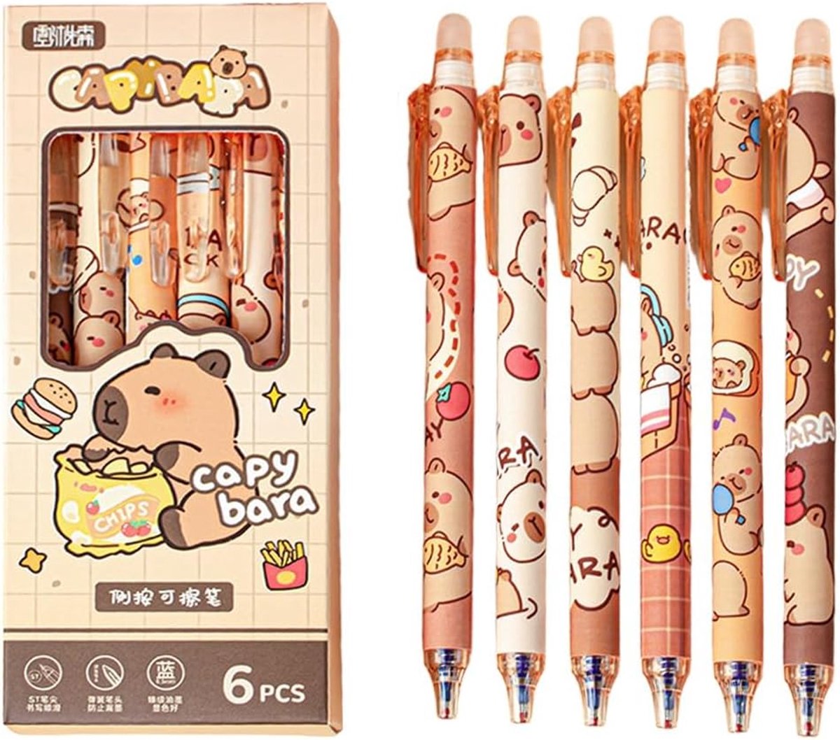 Erasable Gel Pen Set 6 - 0.5 mm Tip - Dierenontwerp - Foutloos schrijven - SnelShoppen