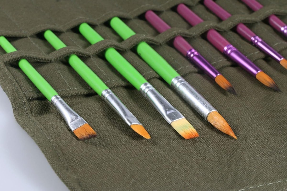 SnelShoppen - 22 Slots Verfkwasten Houder Canvas Opbergtas Roll Up Cover voor Olie Waterverf Gouache Kunstkwasten (Legergroen)