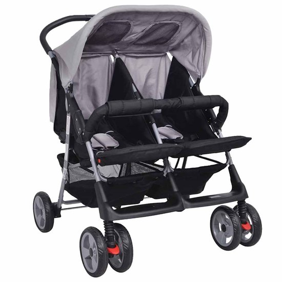 vidaXL - Tweelingwagen - staal - grijs - en - zwart van Vidaxl — afbeelding 5