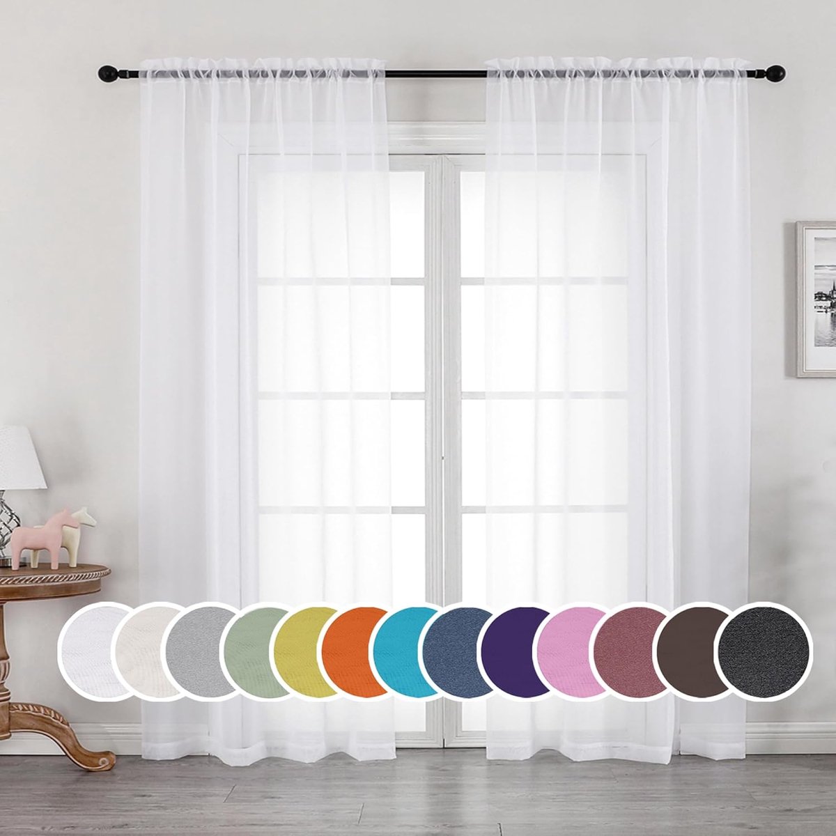Transparante Gordijnen 84 Inch - 2 Panelen Voile - Lichte en Zachte Stof - Ideaal voor Woonkamer of Slaapkamer - SnelShoppen