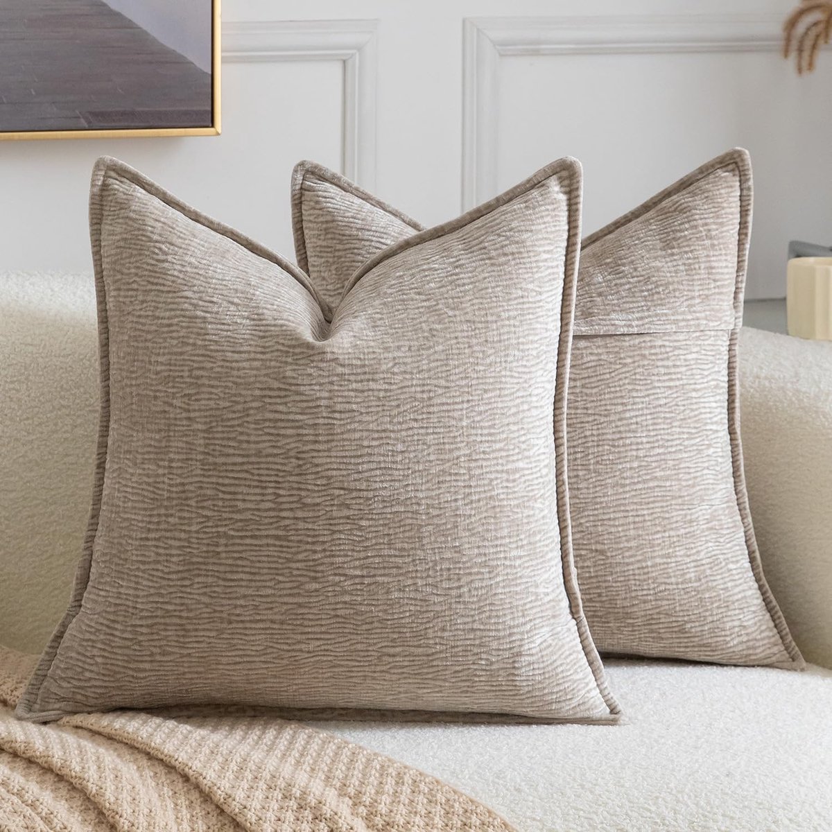 Kussenhoezen 50x50cm - zachte chenille - elegant met flensrand - perfect voor ontspanning - SnelShoppen