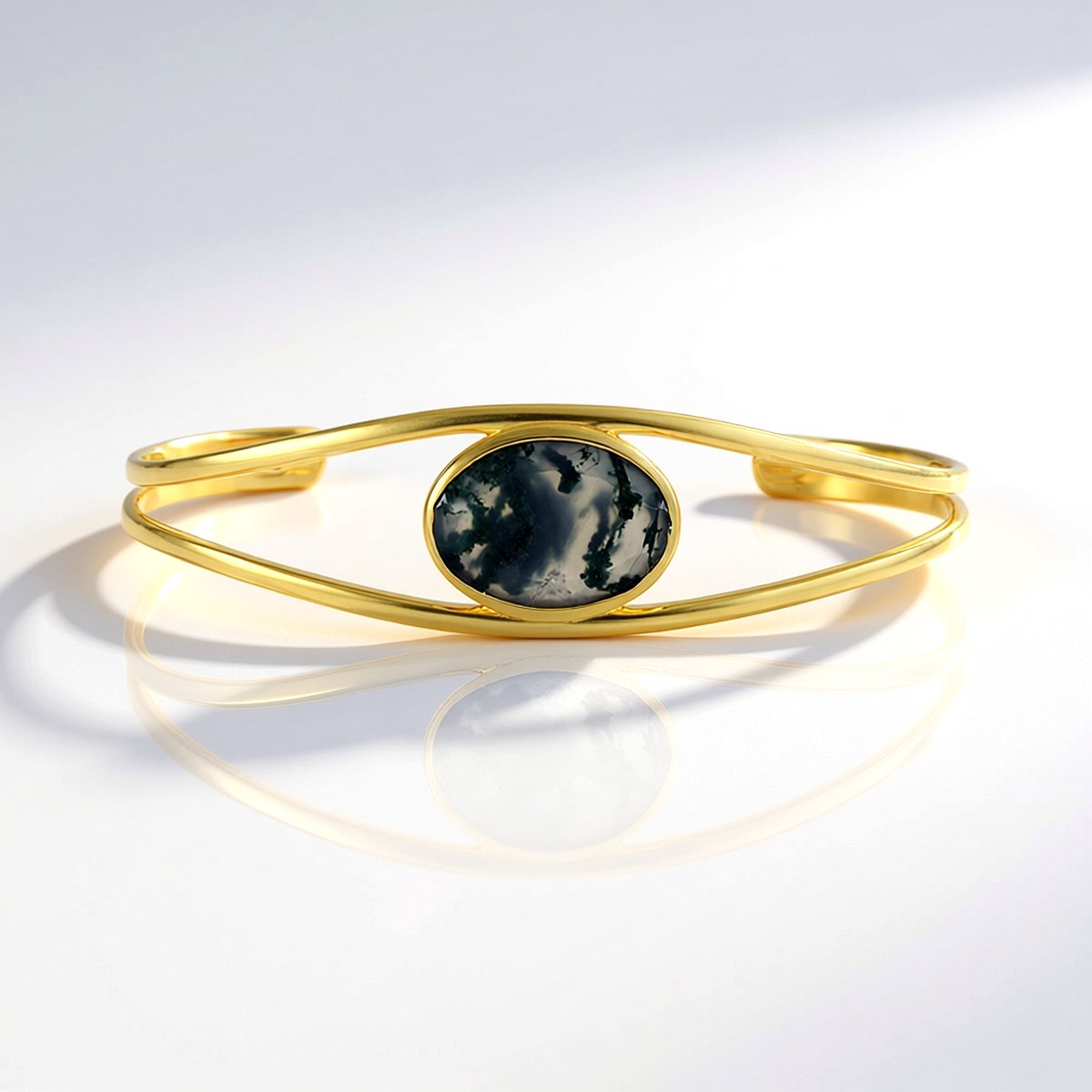 Cavill - Zilveren armband met verguld 925 sterlingzilver - Braziliaanse ovale mosagaat 6,858 ct - Verstelbaar en elegant - Luxe dames sieraden