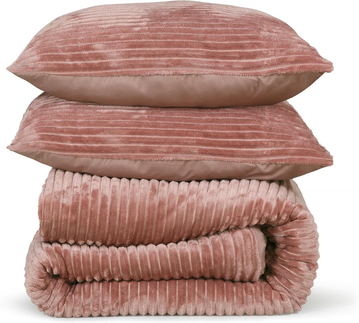 Dekbedovertrek 140x220 cm - Rib Flanel - Old Pink - Zacht en huidvriendelijk - SnelShoppen