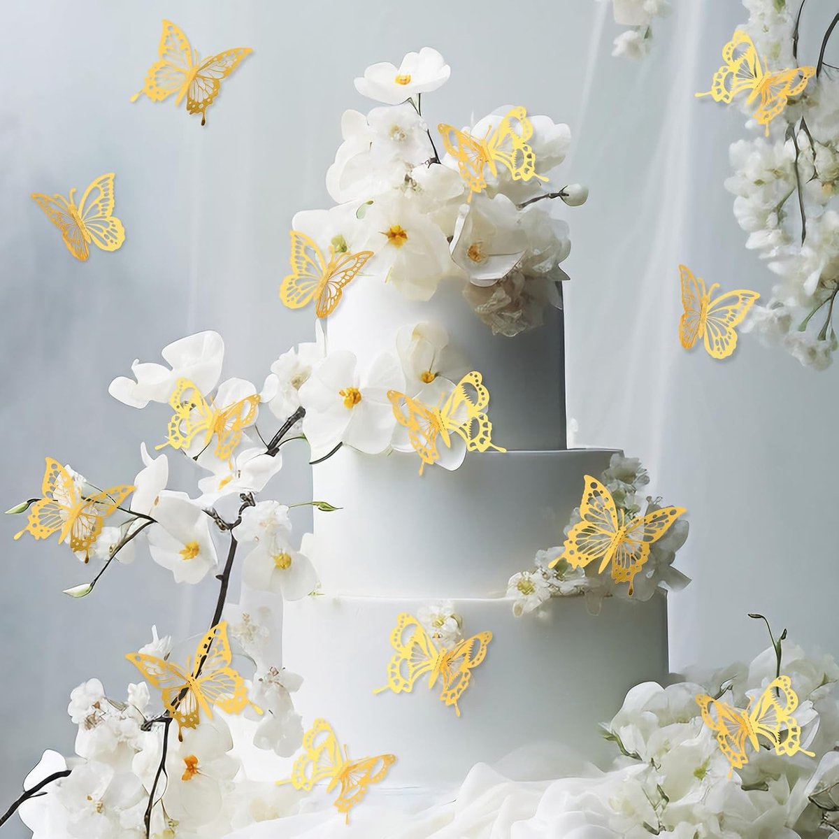48 stuks vlinder cupcake toppers vlinders voor boeketten, 3d gouden vlinders gouden vlinder taartdecoraties 8 stijlen 8 maten holle vlinder muurstickers, voor klaslokaal bruiloft decor