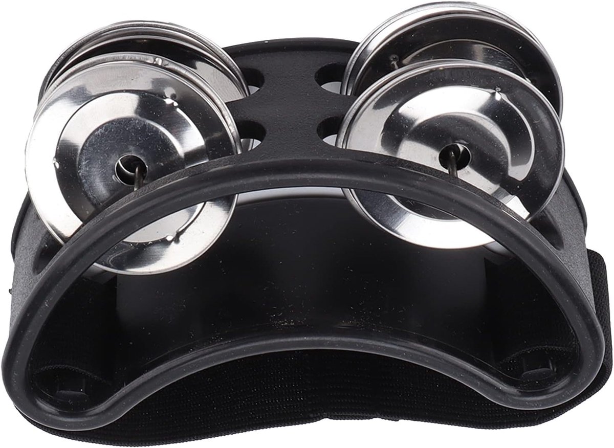 Tamboerijn Voet Shaker Metalen Jingle Bell Percussie Muziekinstrument met Elastische Nylon Band(zwart)