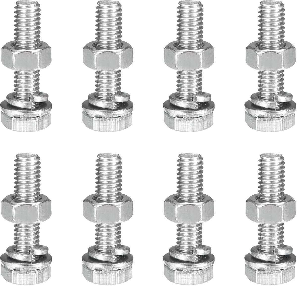 Zeskantschroeven M6 x 25 mm moeren sluitringen plat en diefstalbeveiligingsset zeskantschroeven volledige schroefdraad roestvrij staal 304 8 set