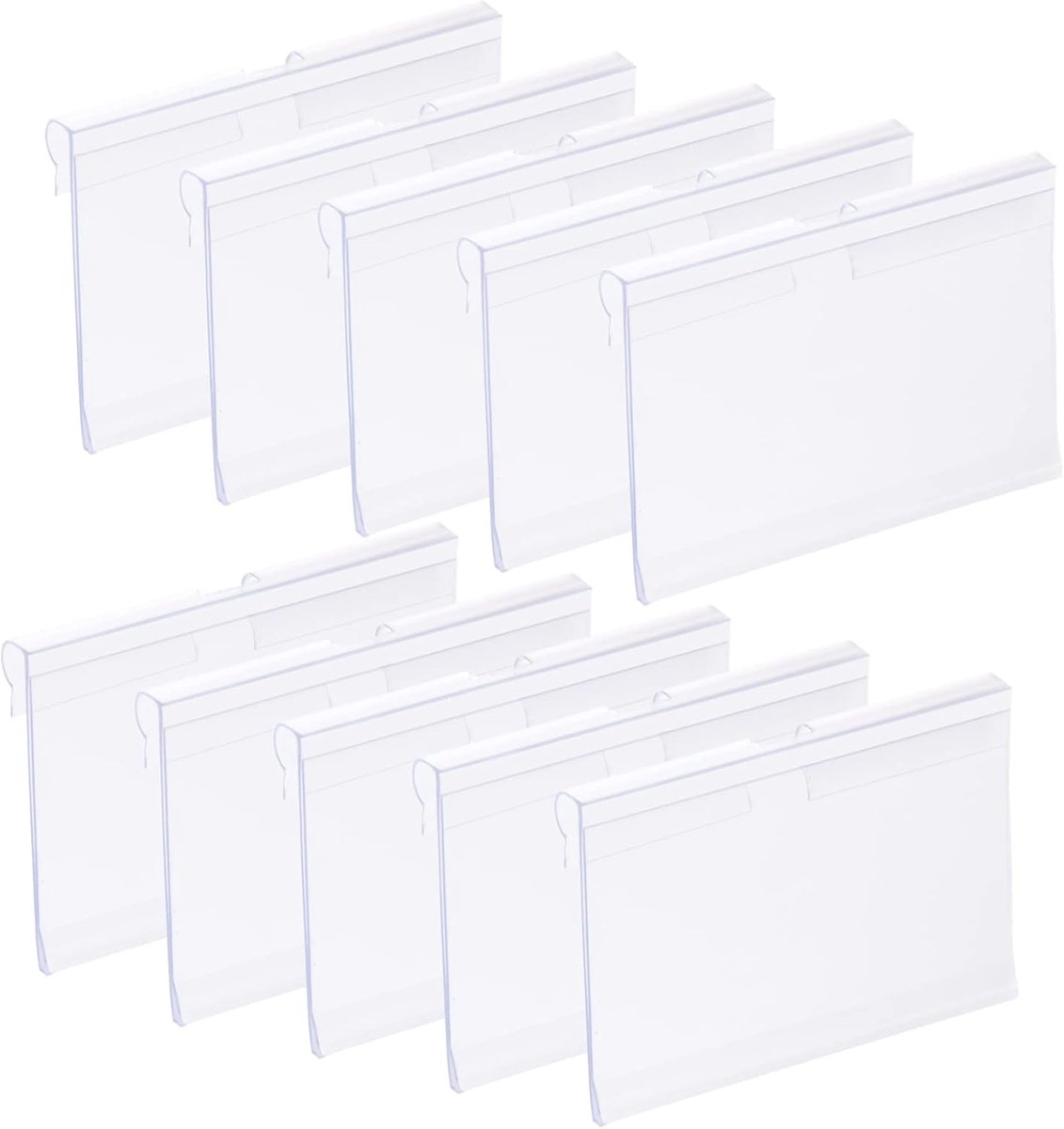 60 stuks etikettenhouders van kunststof voor draadplanken, beweegbare planken, etikettenhouder, clip-on etiketten, transparante prijskaartenhouders voor supermarkten, pvc-bordstandaard, prijsetiketten