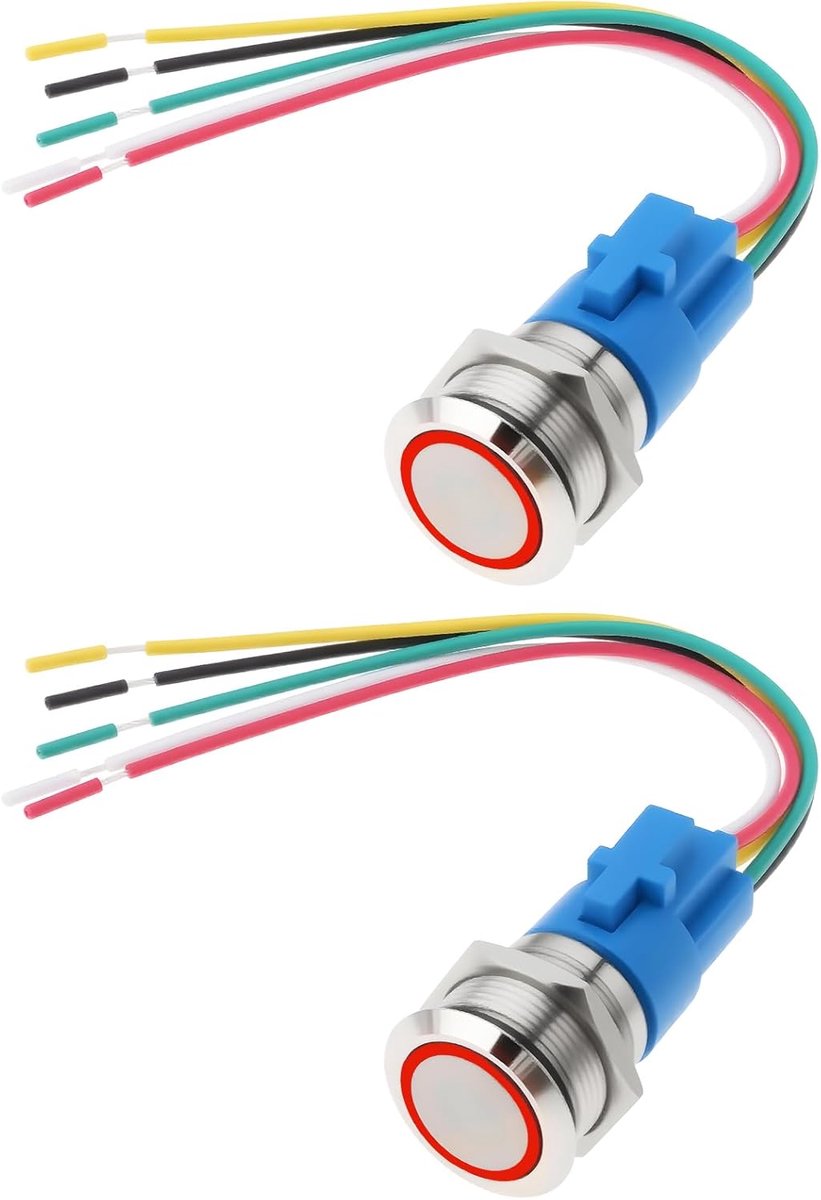 2x 19mm Rode LED Zelfborgende Drukknop SPST Schakelaar 5A/12V Geschikt voor Auto Camper Verlichting