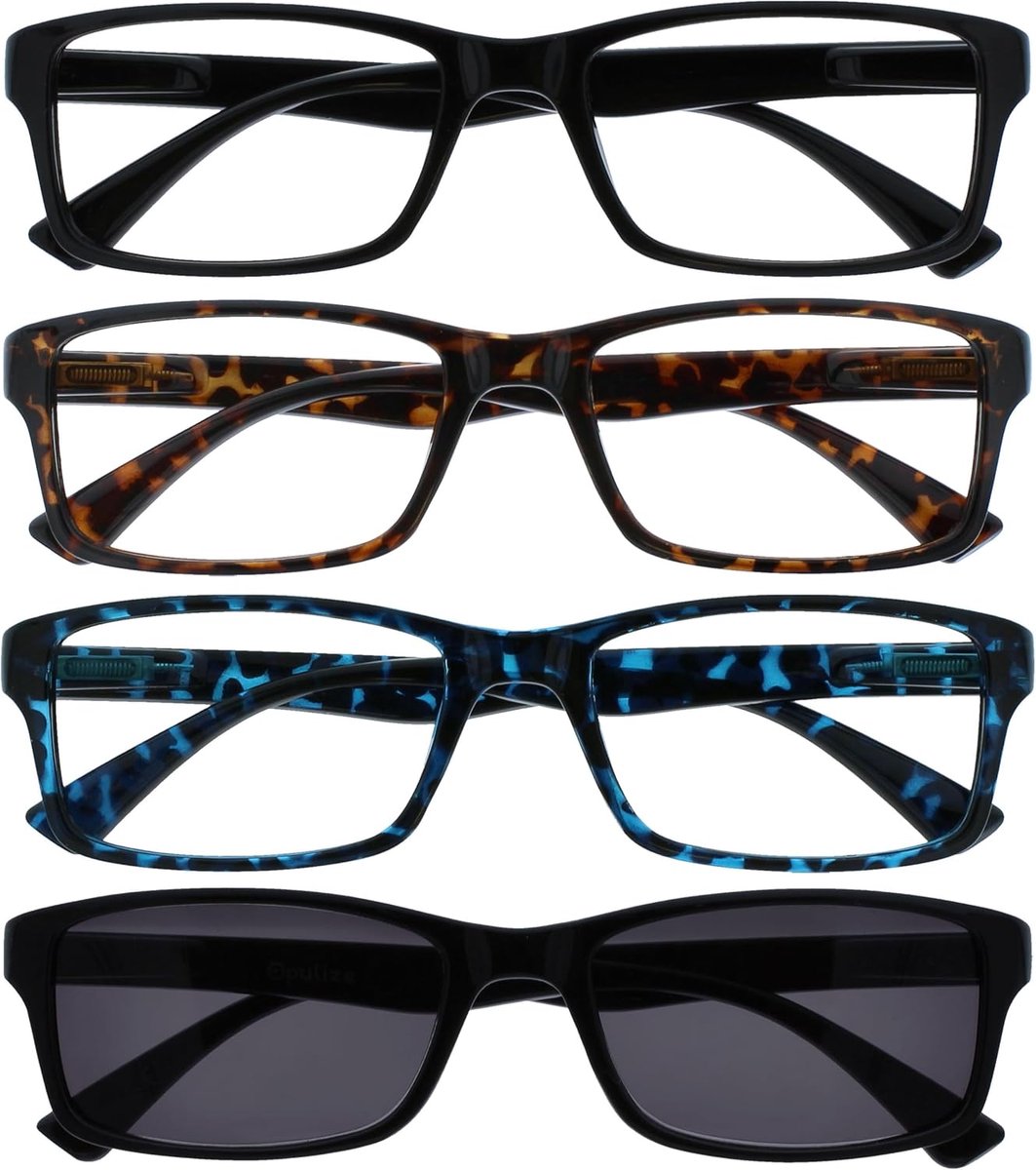 Zwart Bruin Blauw Lezers Met Zwart Zon Lezer Waarde 4 Stuks Mannen Vrouwen RRRS92-1231 +1,00