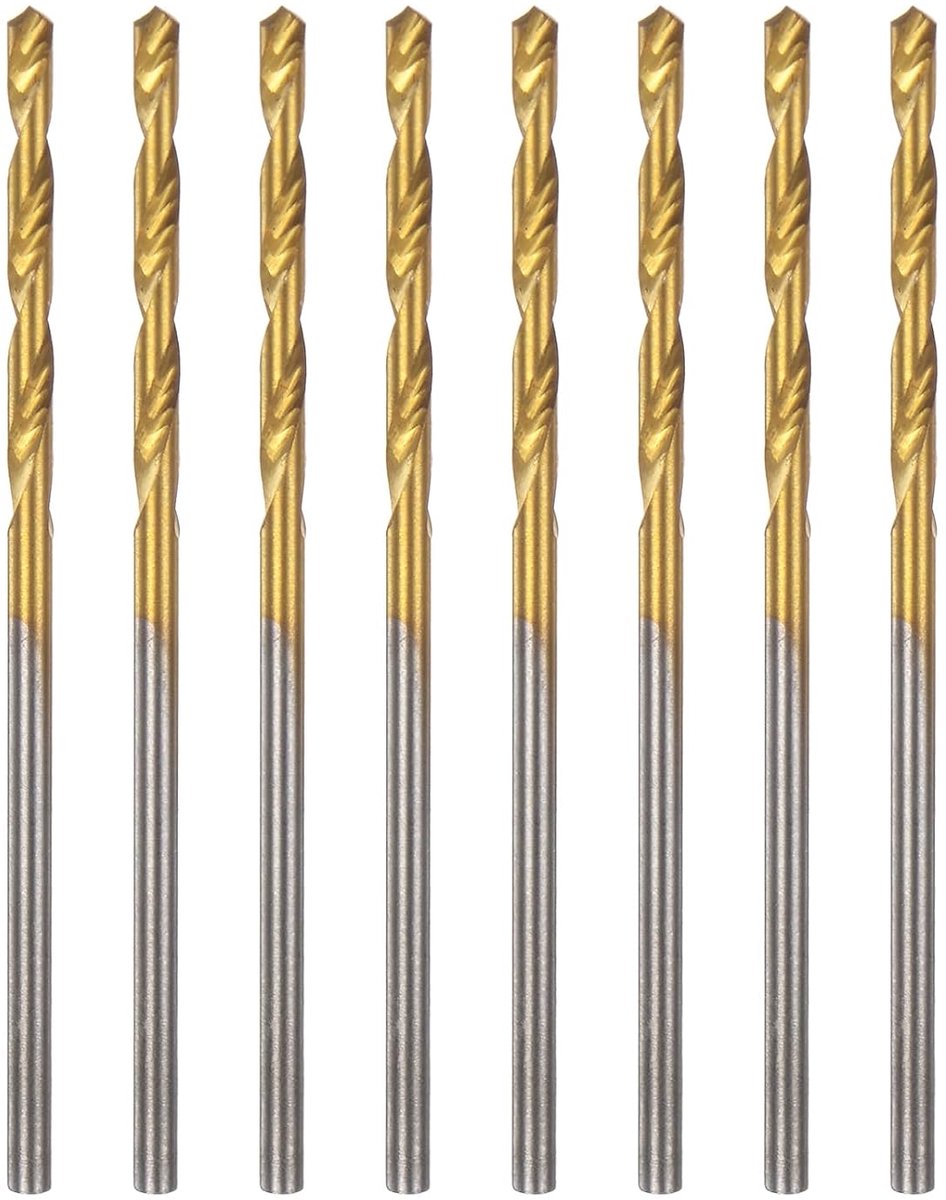 8 stuks brad-boren 1,5 mm (1/16 inch), diameter HSS4241, rechte schacht, rond, metrische brad-punt, spiraal, twist boor voor timmerwerk, houtbewerking, kunststof, rubber, goudkleurig