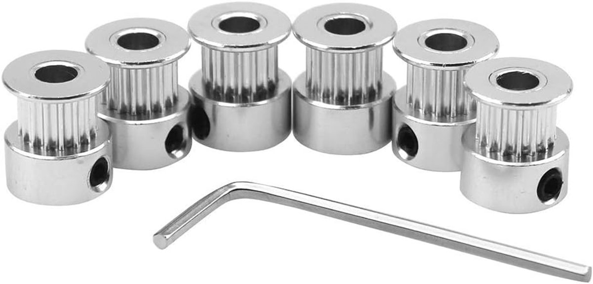 6 stuks aluminium 8 mm boring GT2 tandschijf 20 tanden en inbussleutel voor 3D-printer Reprap 6 mm brede tandriem