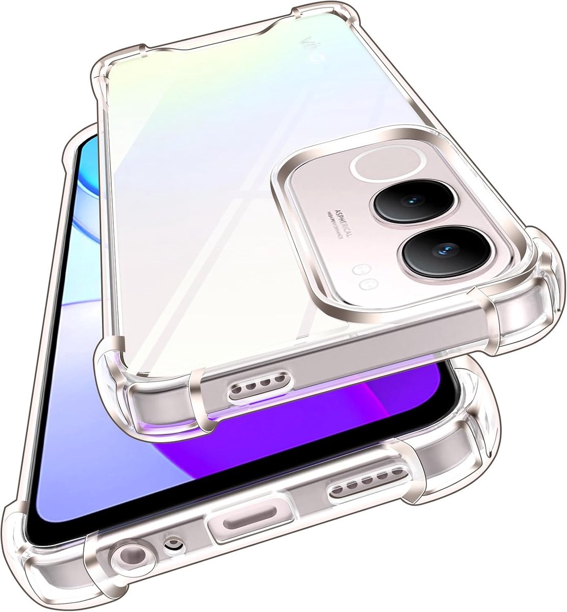 Ivoler Transparante beschermhoes voor Vivo Y19s / Vivo Y29 5G met hoekkussen, schokbestendig, krasbestendig, harde achterkant