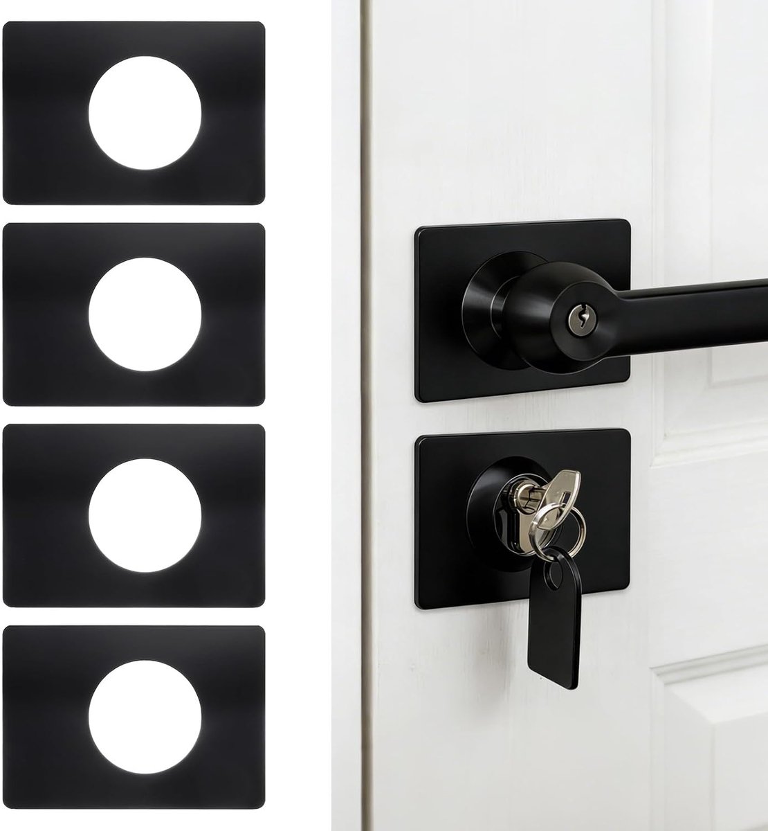 4 stuks deurslot reparatieplaat, roestvrij stalen deurknop versterkingsplaat handvat bevestigingsvuller reparatie achterplaat voor 2-3/16 inch gat dia voor vooringang slaapkamer huis, zwart