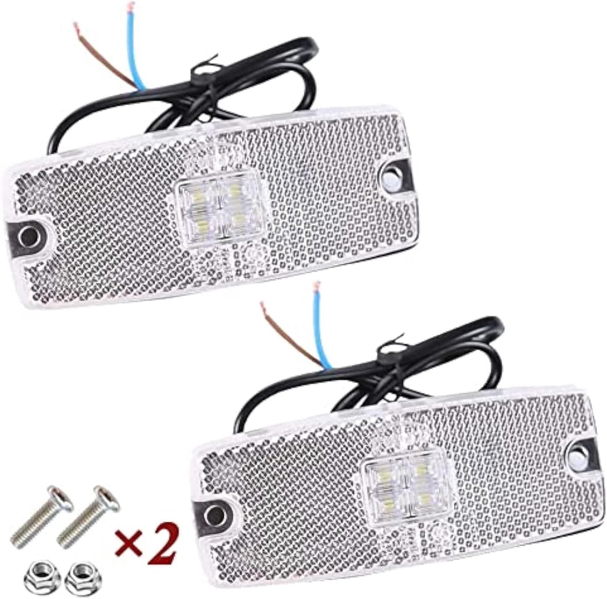 2 x witte front-positielicht, zijmarkeringslampen, led-zijlichten, vrachtwagenzijlichten, helder licht met reflector, voor caravans, bestelwagens, ECE-getest, wit