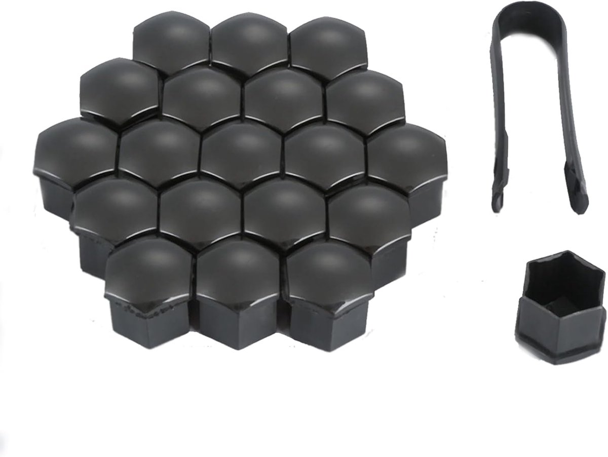 20 stuks, universele chromen plastic boutdoppen, band met verwijderingsgereedschapset voor auto's (zwart, 19 mm)