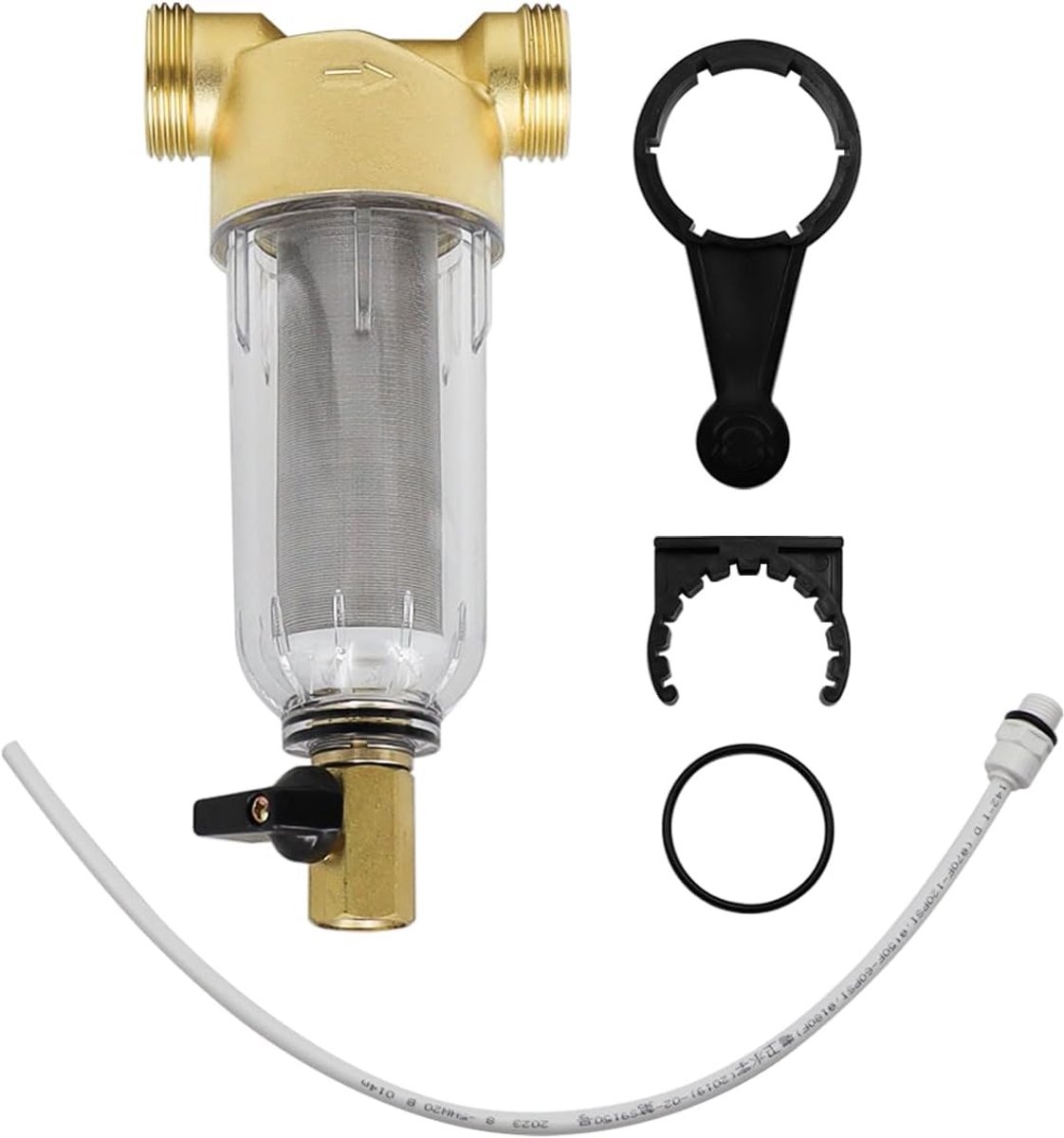 Waterfilter, 1 inch watervoorfilter, sedimentfilter met 3/4 inch adapter, doorspoelbaar fijnfilter voor bronwaterslang sedimentfilter