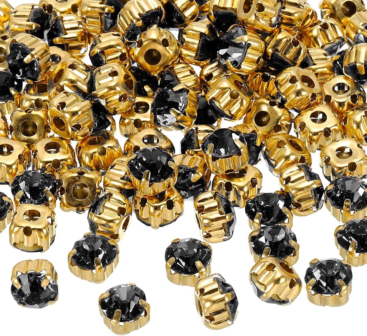 7 mm klauw naai op strass kristallen, 100 stuks glazen metalen platte basis bloem klauw edelstenen ambachten naaien voor schoenen jurk kleding handwerken riem naaien accessoires, zwart