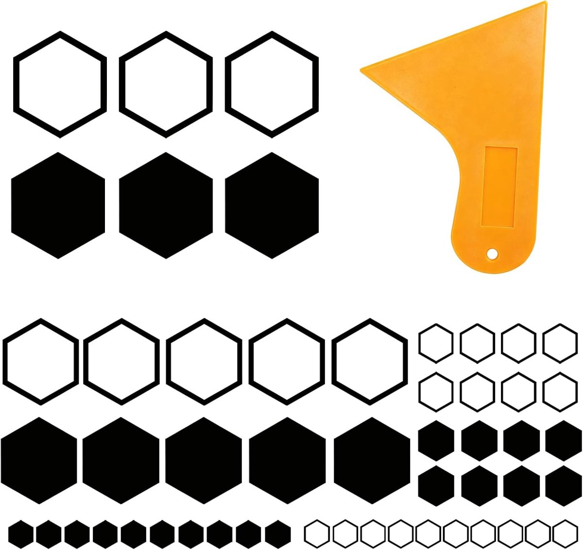 52 Stuks Honingraatstickers Voor Auto, Motorfiets Stickers | Zeshoek Voor Motorkap, Autocarrosserie, Dakrok, Bumper, Gemodificeerde Decoraties, Autostickerset Zwart + 1 Schraper