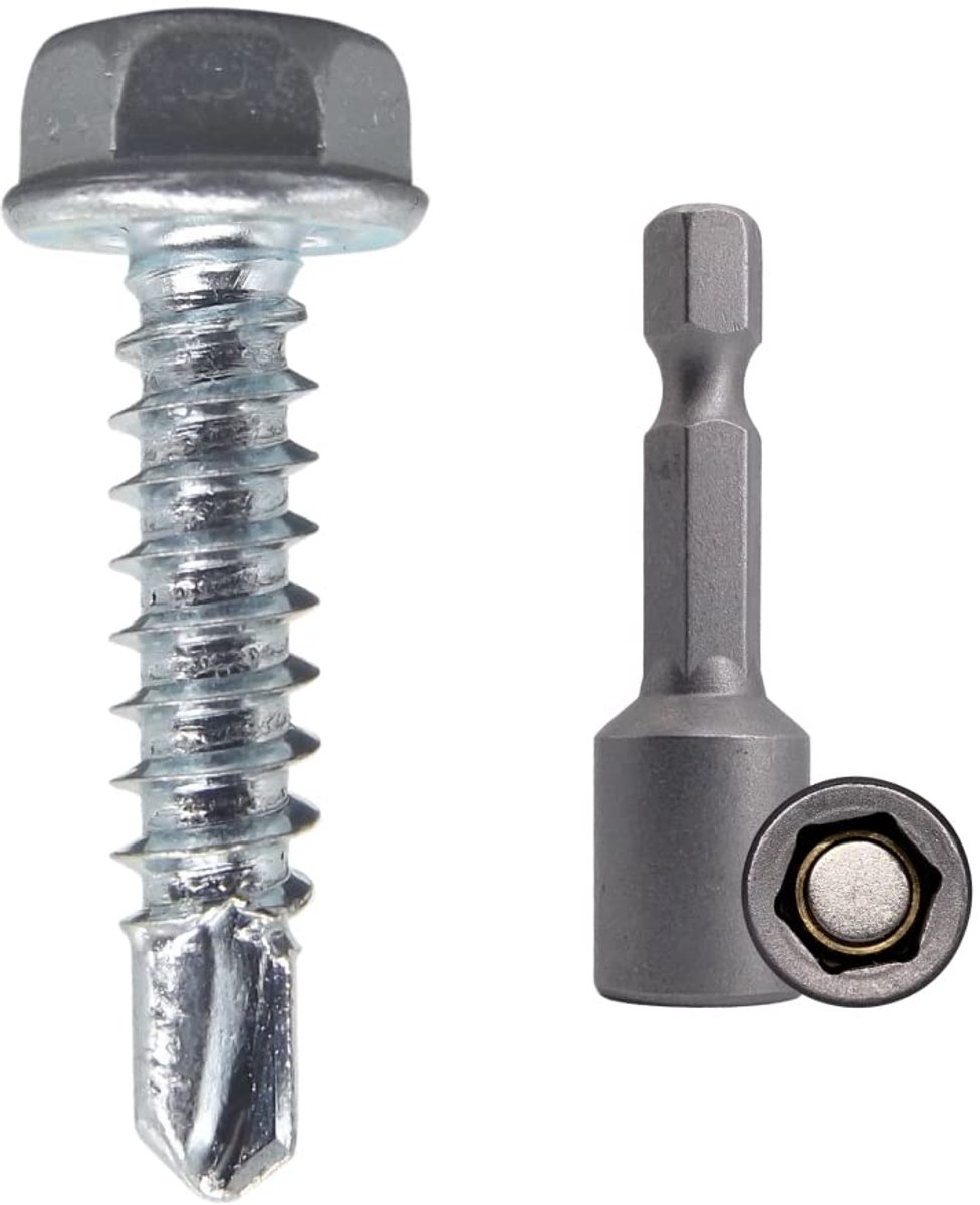 (Pack van 300 stuks) DIN 7504 K verzinkt staal, 4,2 x 19 mm schroeven, zelfborende plaatmetalen schroef, zeskantsluitring, zelftikkend (300, 4,2 x 19 mm)