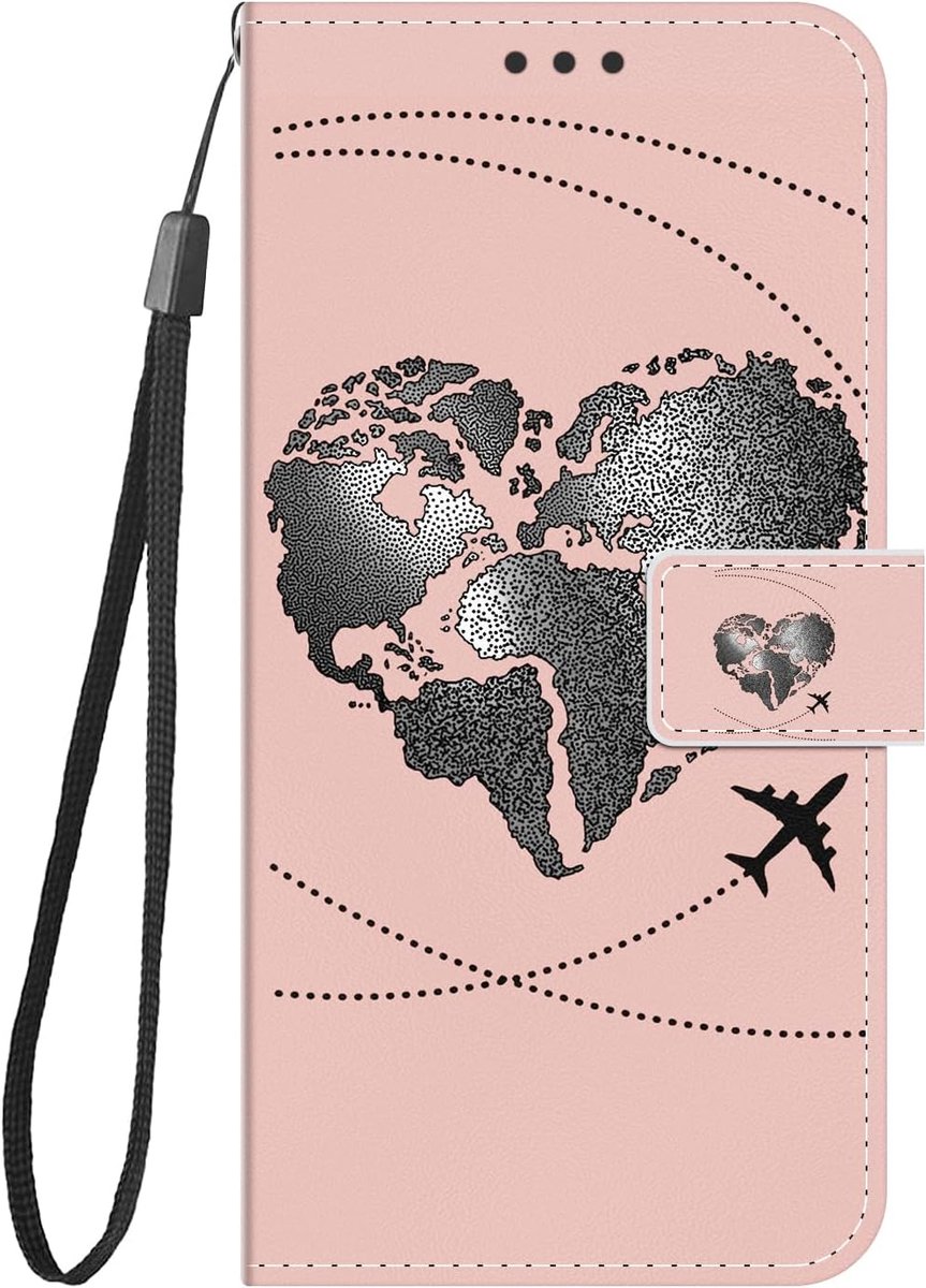 Klaphoesje voor Samsung Galaxy A16 4G / 5G, 360 graden beschermhoes, siliconen portemonneehoesje, schokbestendig, schattig hoesje met kaartsleuven en magnetische sluiting - roze zwart