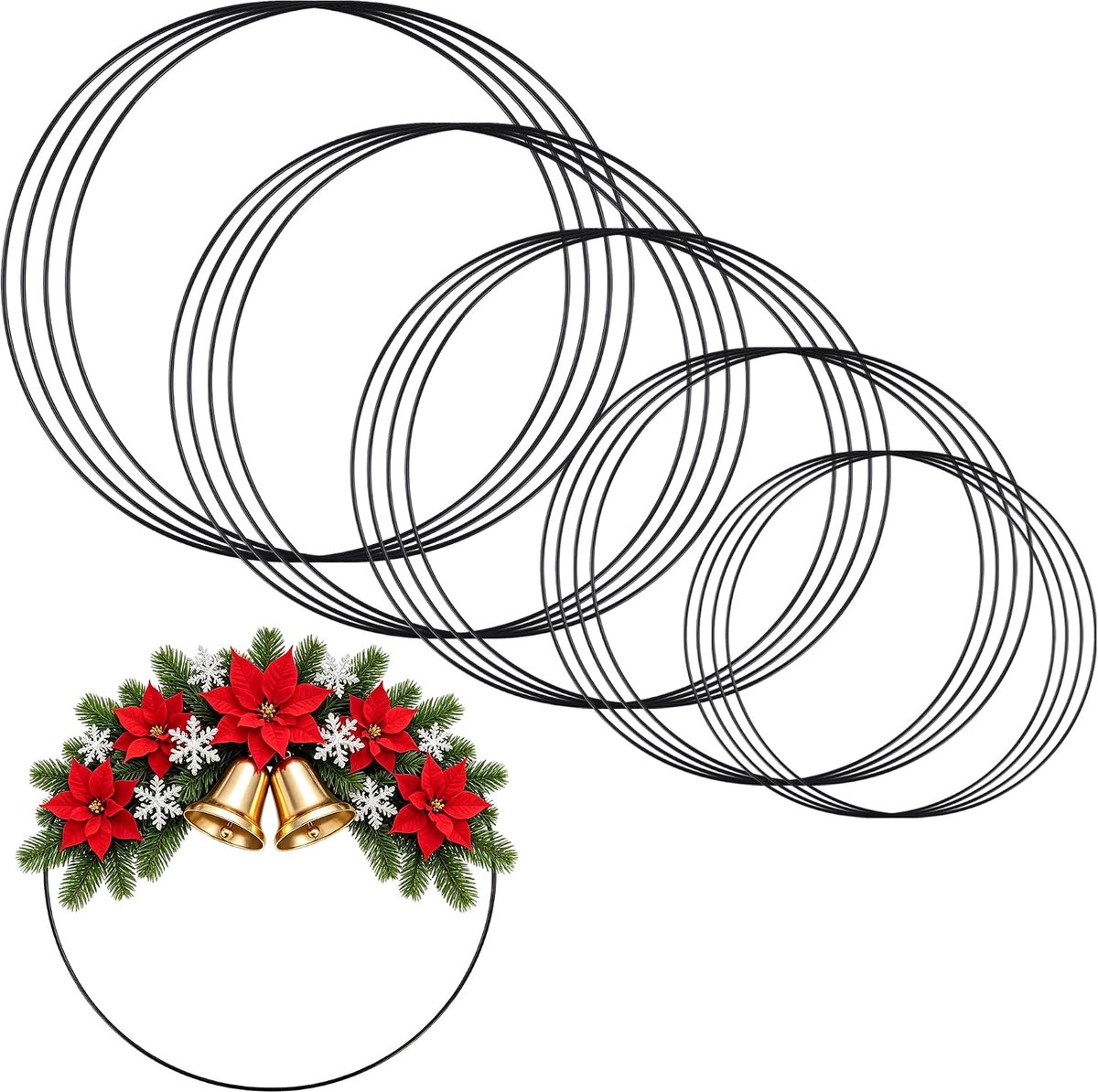 20 stuks metalen ringen om te knutselen, 5 maten decoratieve ring, zwart, Ø 10/15/20/25/30 cm, dromenvanger, metalen ring, 3 mm dikke macraméringen voor bloemenkunst en bruiloft