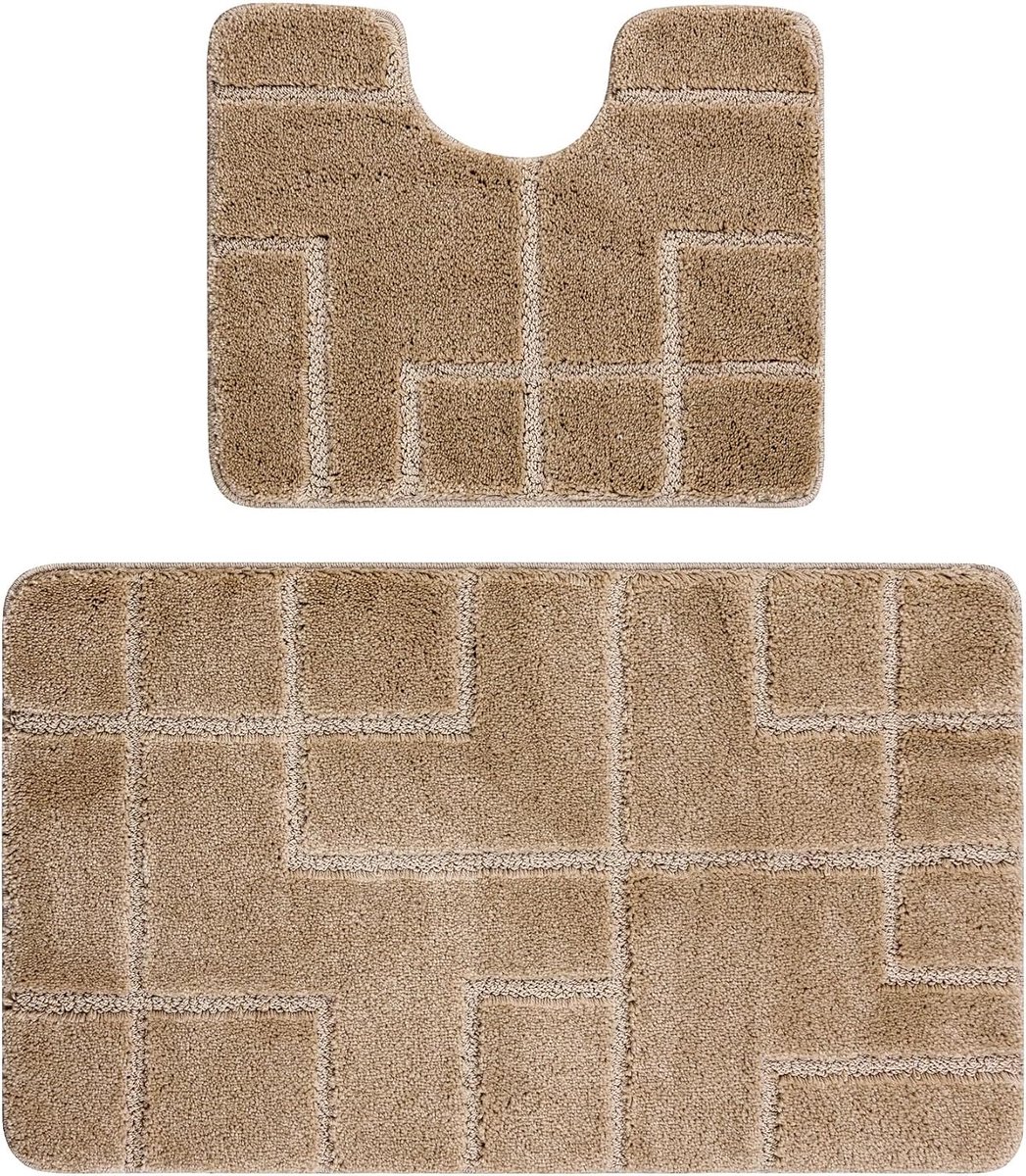 2-delige badmat set SUPR LINES, Lijnen, antislip badmat, zacht en wasbaar, beige 60x100 cm