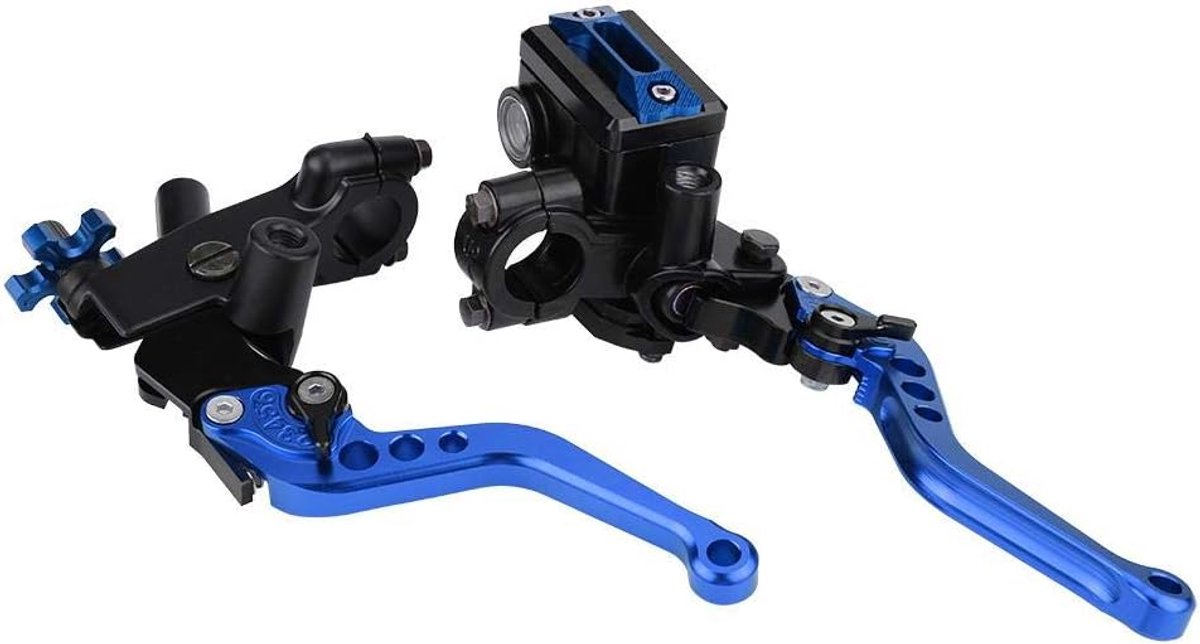 hendel, 1 paar rechter en links motorfiets remhendel met hoofdcilinder, universele motorfiets rem koppeling tank hendels (22mm) (blauw)