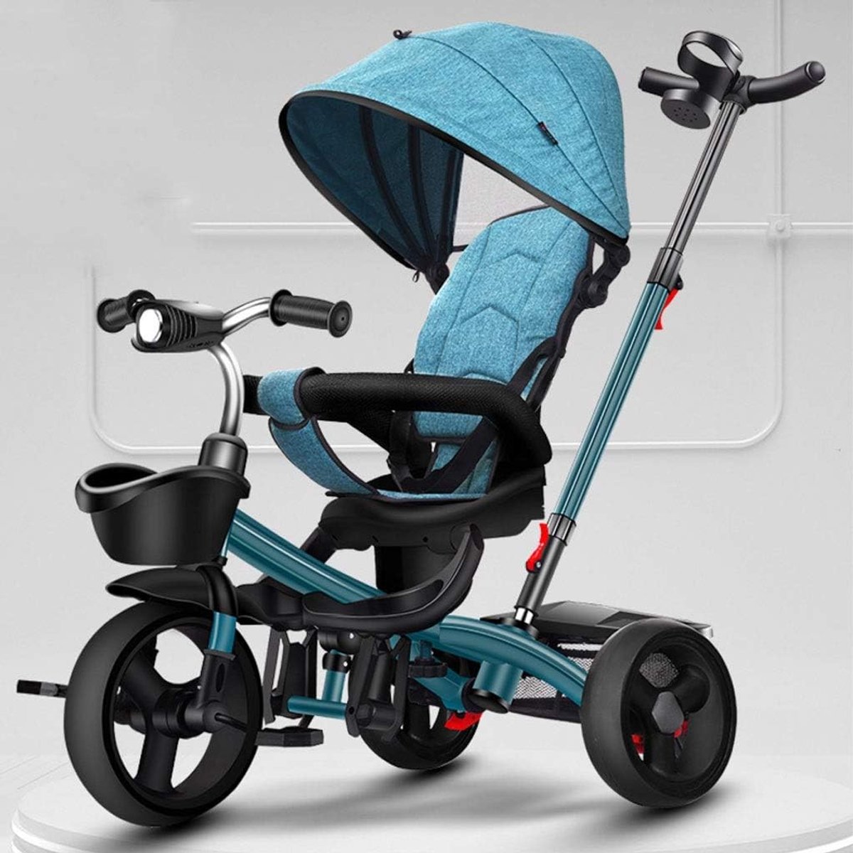 Kinderwagen buggy Children's Tricycle Folding Portable Kind Kar van de Fiets Met Pedal Verstelbare Trolley Rotary Seat Storage Frame Luifel wandelwagen (Color : Blue)