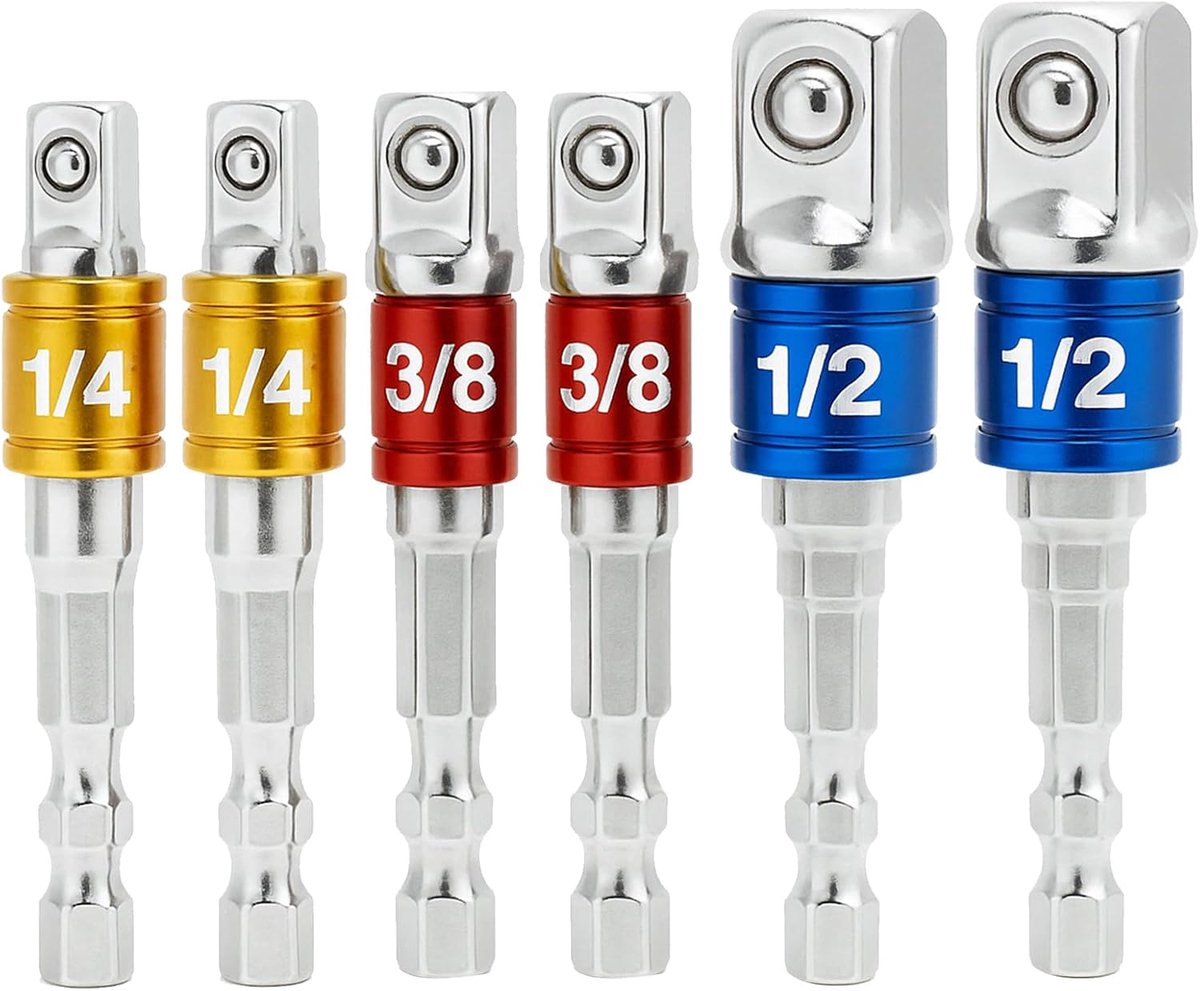 6 stuks dopsleuteladapter, professionele zeskanthouder voor boormachines en accuschroevendraaiers, 1/4 inch, 1/2 inch, 3/8 inch adapter, ideaal voor reparaties en professioneel gebruik