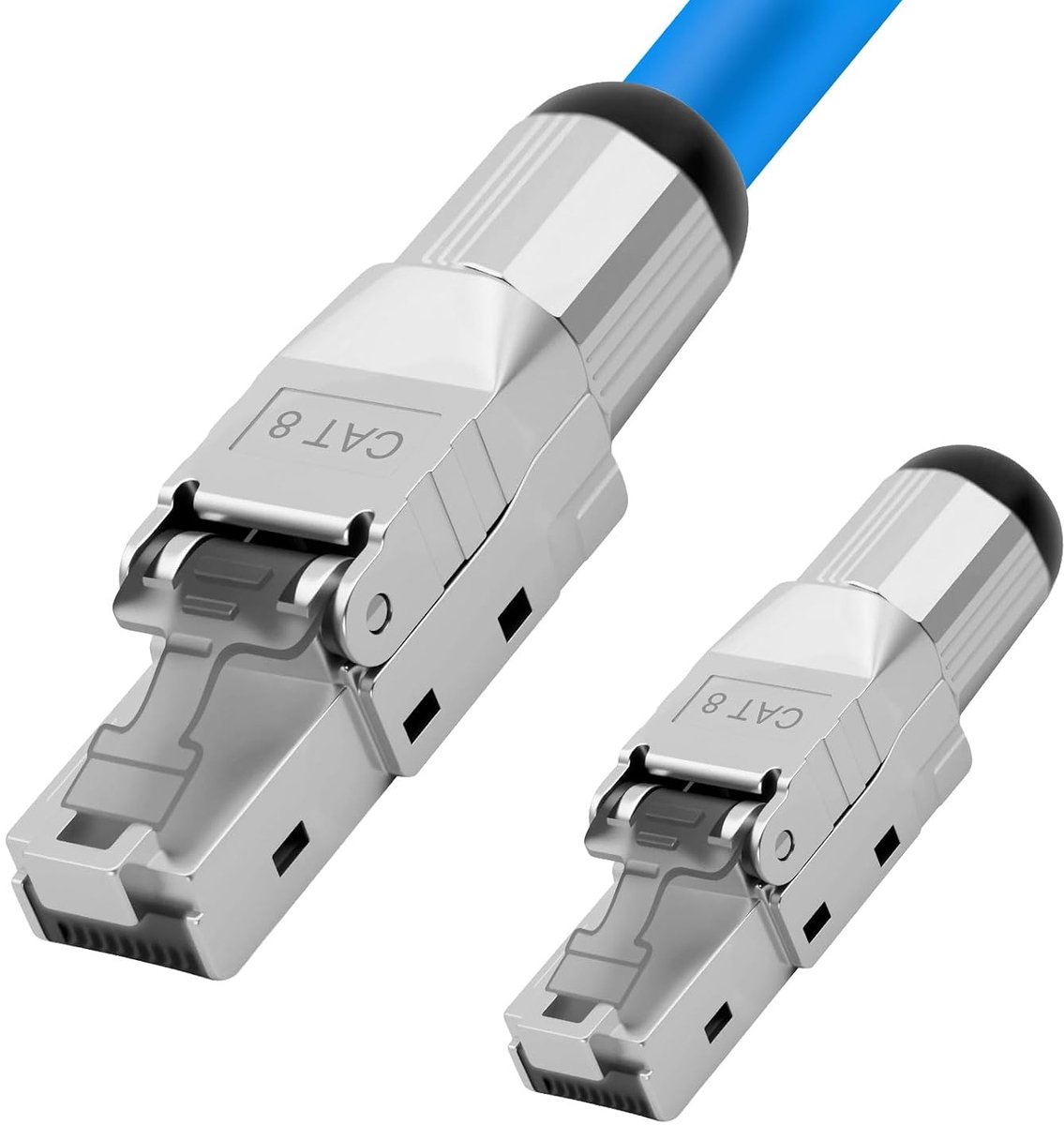 2 stuks CAT 8 RJ45-stekker, netwerkstekker voor stijve LAN-installatiekabel, ethernet, zonder gereedschap, LSA, volledig afgeschermd STP, 10 GBit/s, AWG 22-26