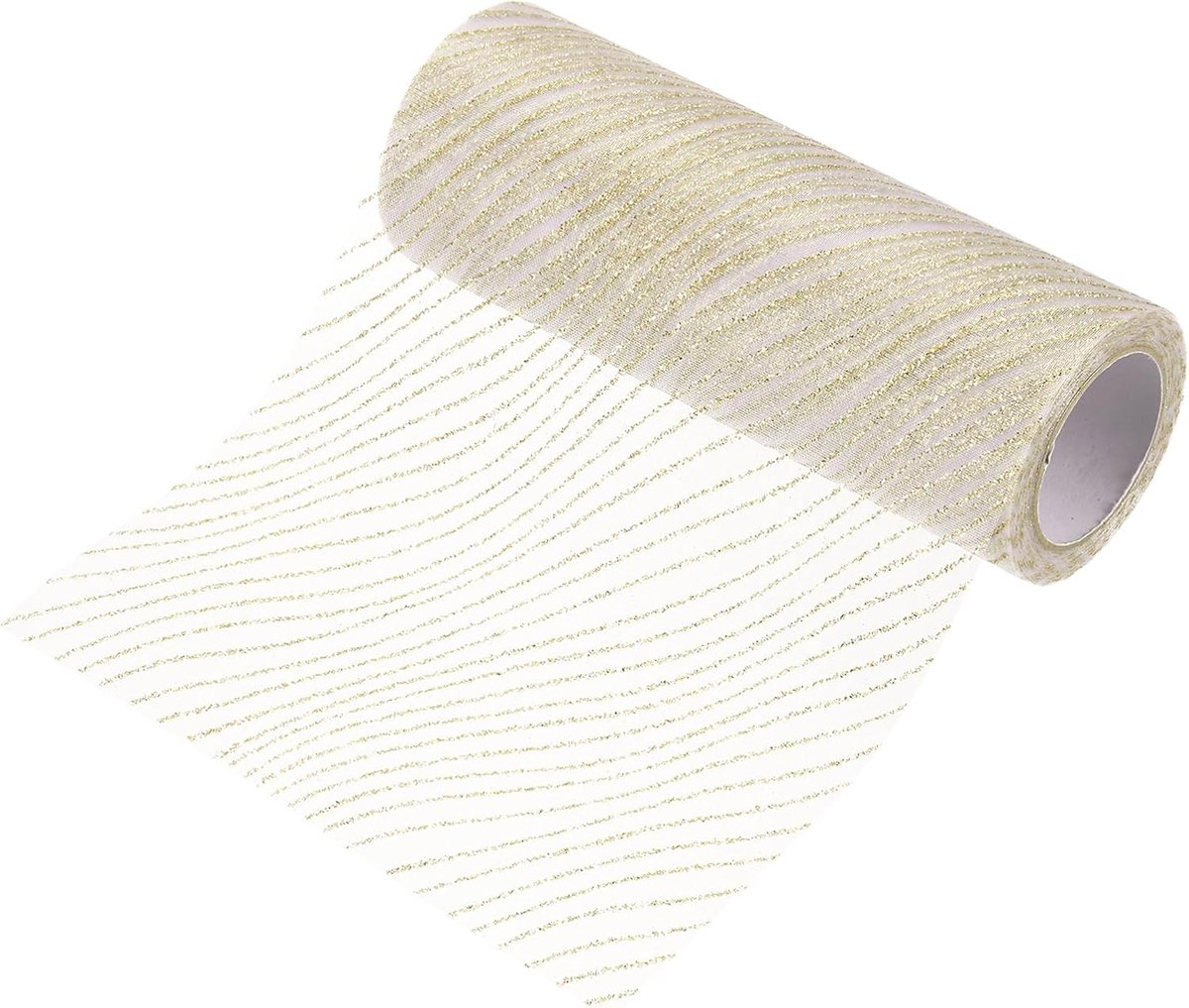 Glinsterende meshband, 15 x 25,4 m, doorzichtig, doorzichtig, nylon, decoratieve metaalfolie-golf-mesh-bandrollen voor kerstbomen, kransen, slingers (goud)