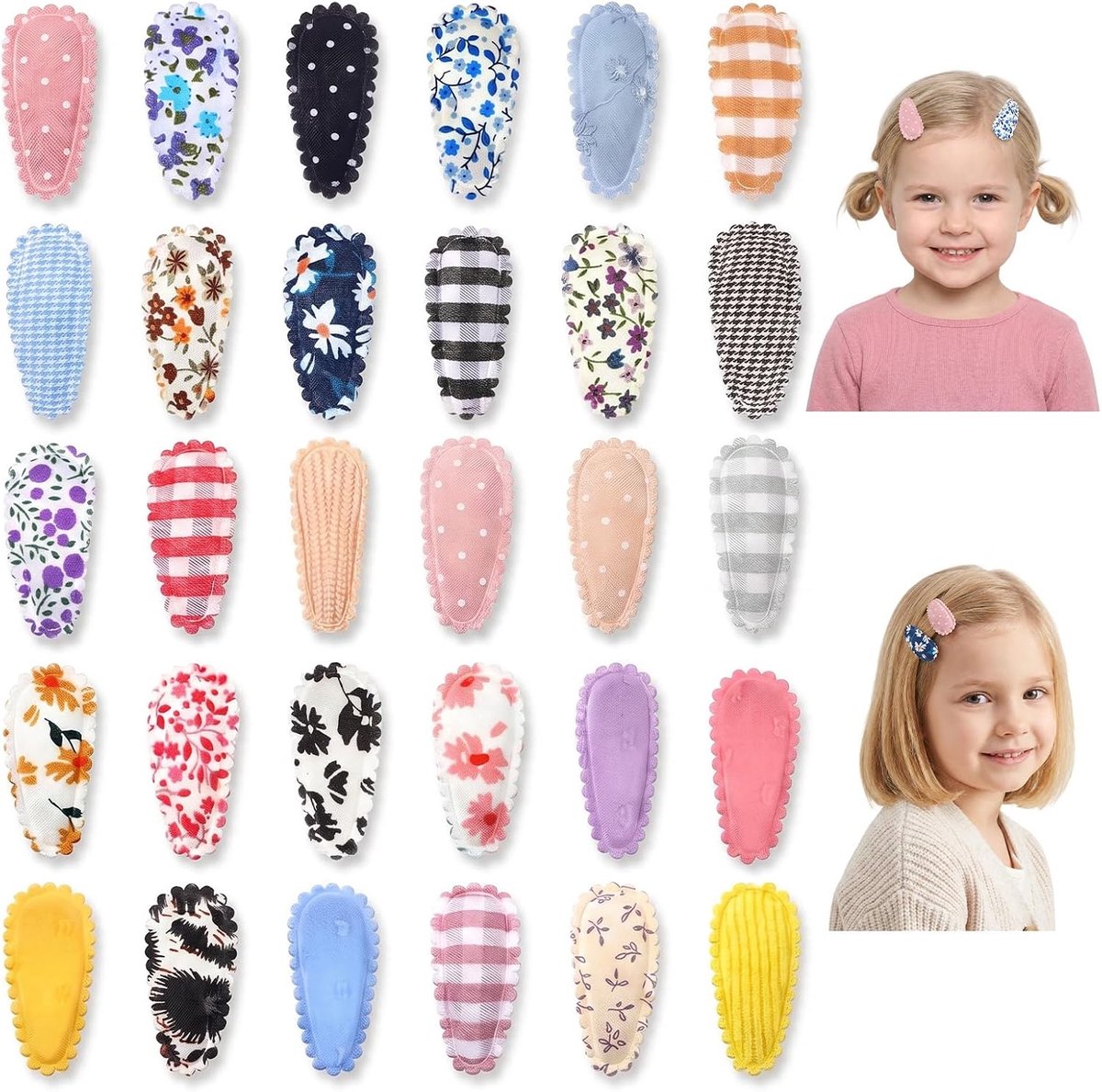 30 stuks haarspelden voor meisjes, haarspelden met bloemenpatroon, 3,8 cm, antislip, mini-snap-haarclips, kleurrijke haarspelden voor meisjes en dames