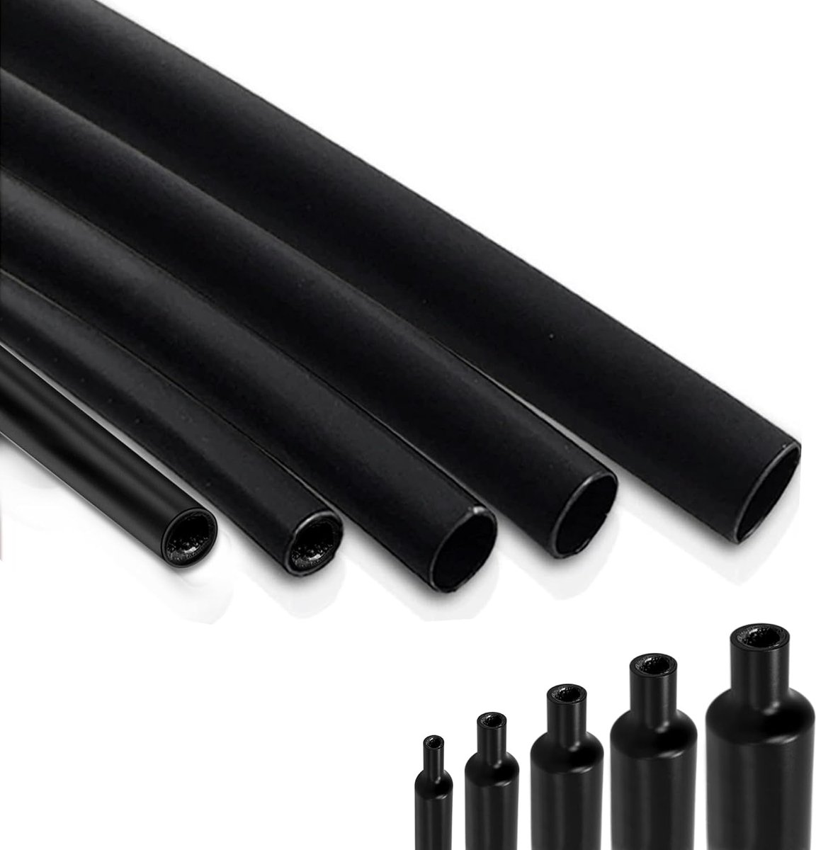 2 Meter Krimpkous 3:1 (Ø12,7/15,4/19,1/25,4/30mm), Krimpkous met Lijm, Zwarte Krimpkous (Ø30mm)