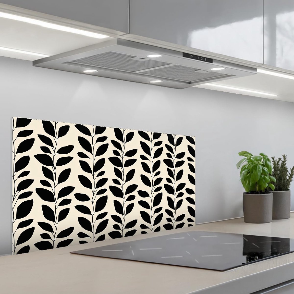 Keukenachterwand 45x90 cm zelfklevend keuken decoratie accessories home kitchen spatscherm Botanisch - Dessin - Zwart - Beige