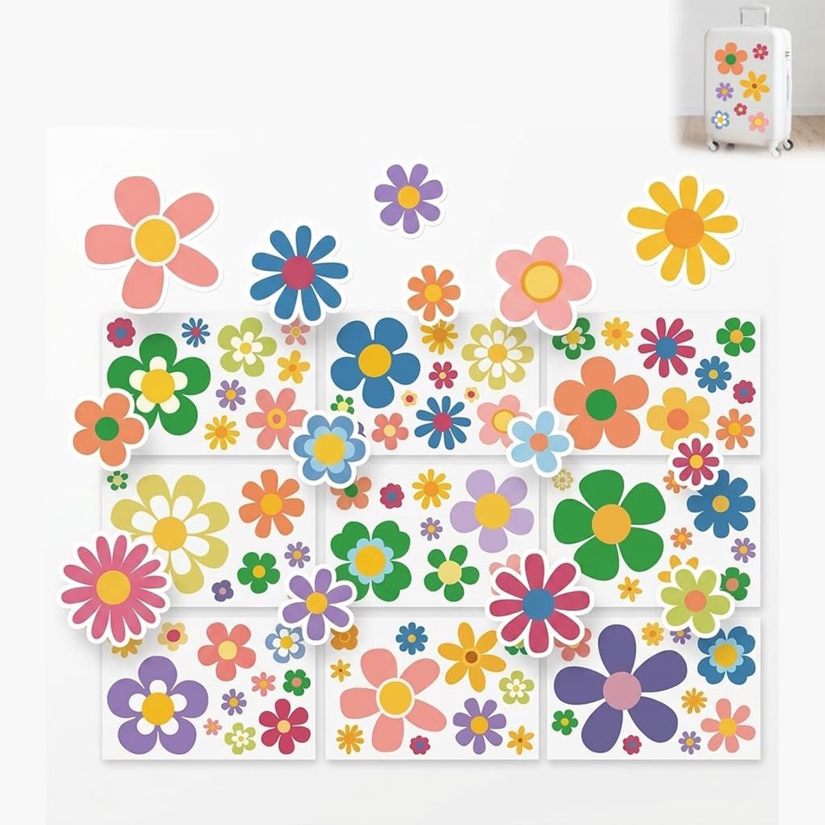 88-delige set autostickers - kleurrijke bloemenstickers - waterdicht vinyl - unieke decoratie voor auto en laptop - ShopVlot