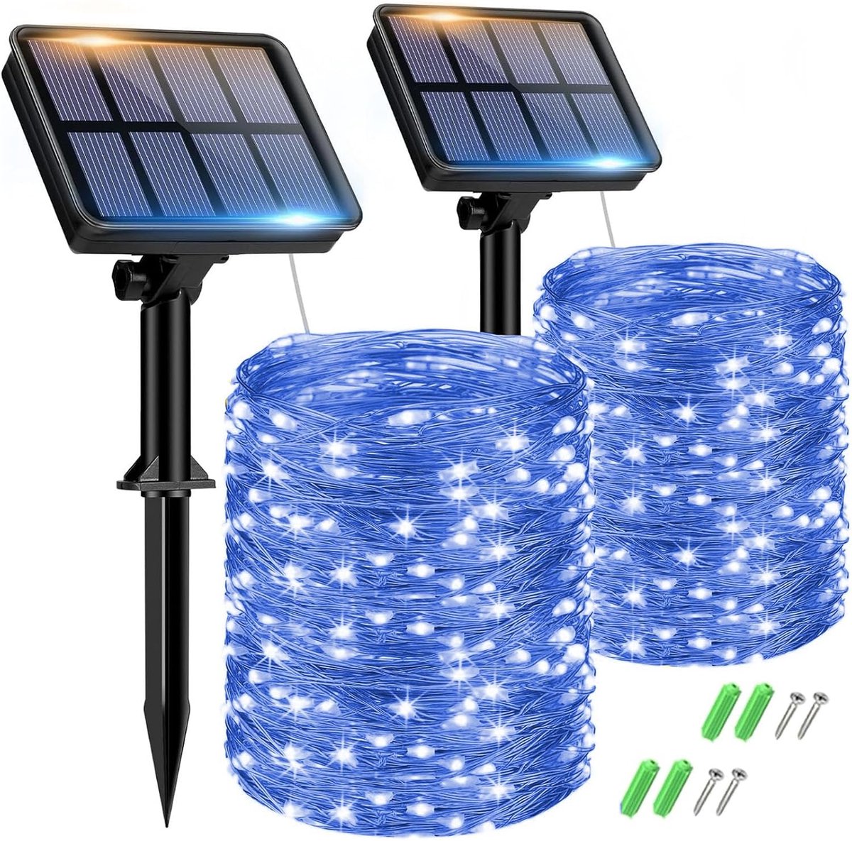 Solar fairy lights set van 2 - 15 + 2 m - koperdraad - weerbestendig voor tuinverlichting - ShopVlot