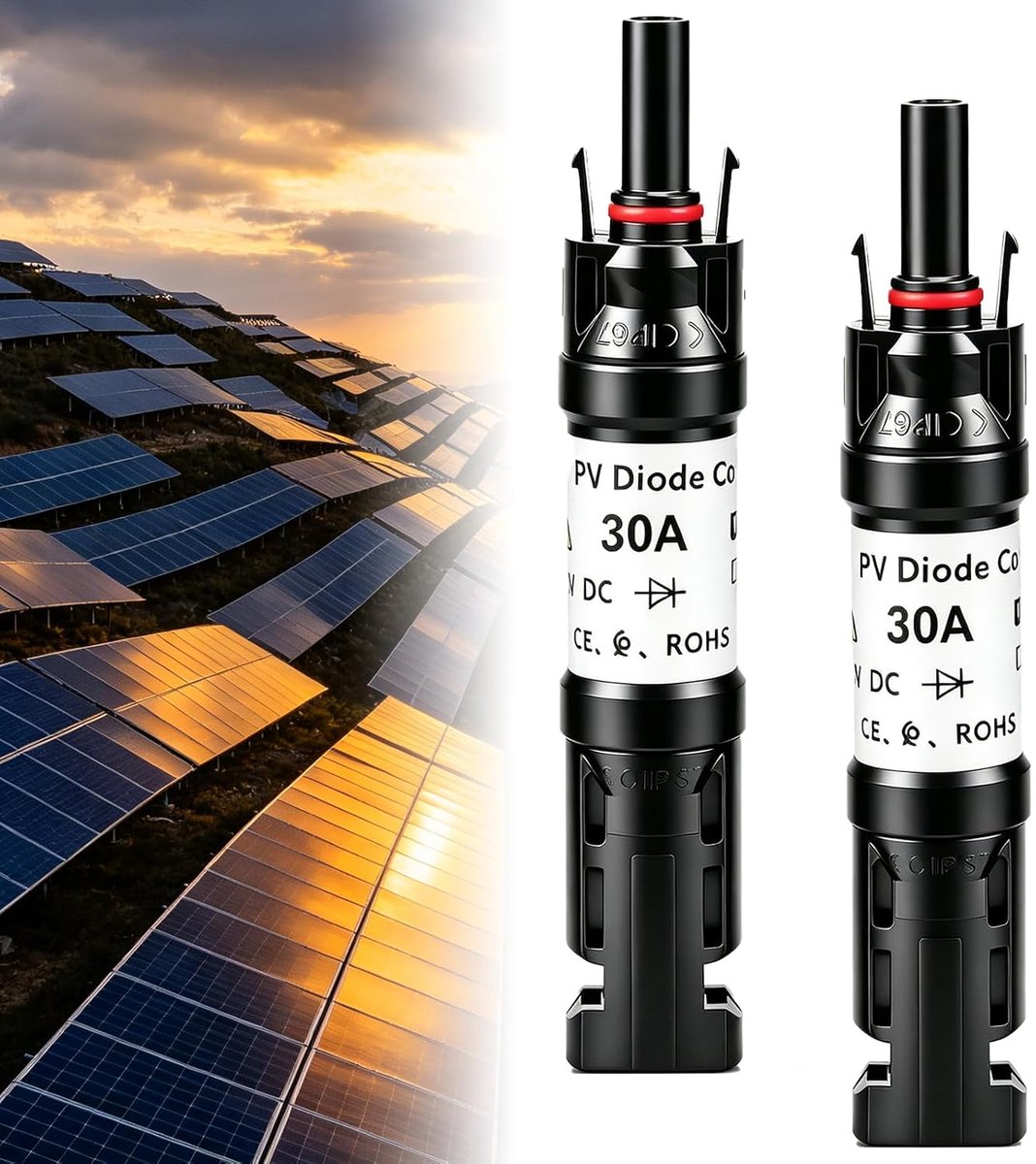 Solar PV-stekker 30 A - 2 stuks - met anti-terugstroomdiode - IP67 waterdicht voor zonnepanelen - ShopVlot