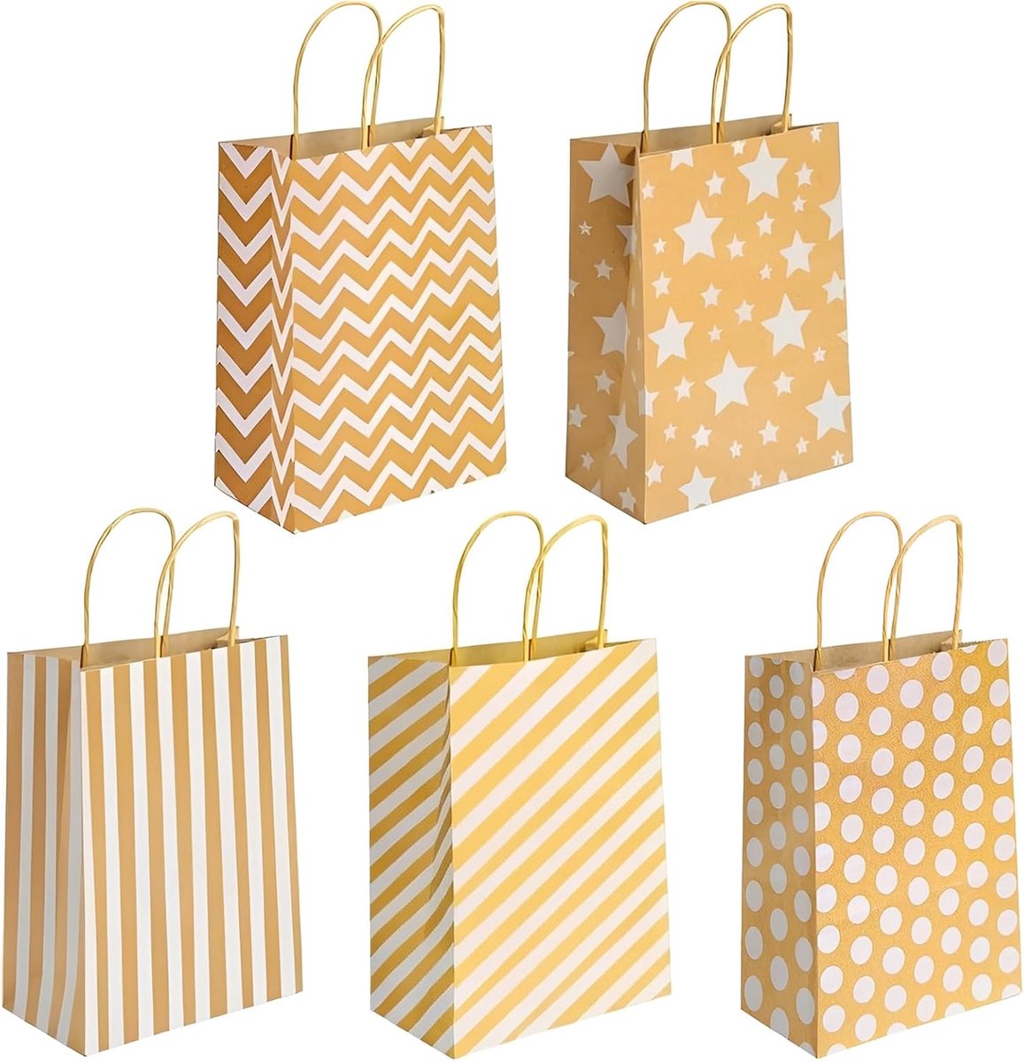 Cadeauzakjes van kraftpapier set van 5 - diverse motieven - ideale papieren zakjes voor kinderverjaardag - ShopVlot