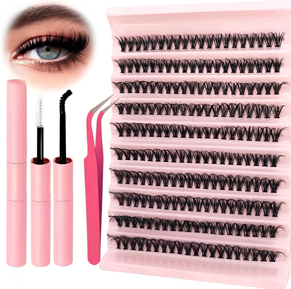 Wimperextensions set 40D - Natuurlijke clusters - Doe-het-zelf met lijm en pincet - Langdurige wimperverlenging - ShopVlot
