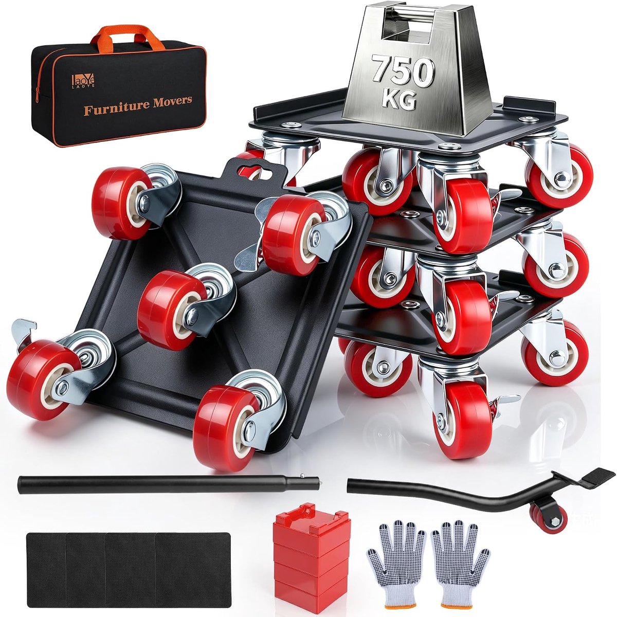 Meubeltransportwielenset 750 kg - meubellifter met 360° draaibare wielen - vloerbescherming - ideaal voor verhuizing - ShopVlot