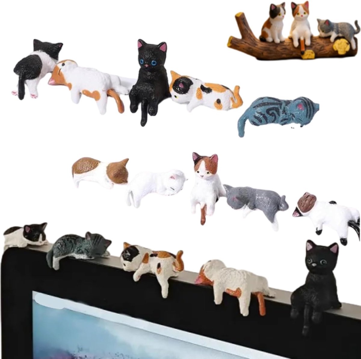 Mini dierenfiguren set - 10 schattige kattensculpturen - Robuuste hars - Ideaal voor bureaudecoratie - ShopVlot