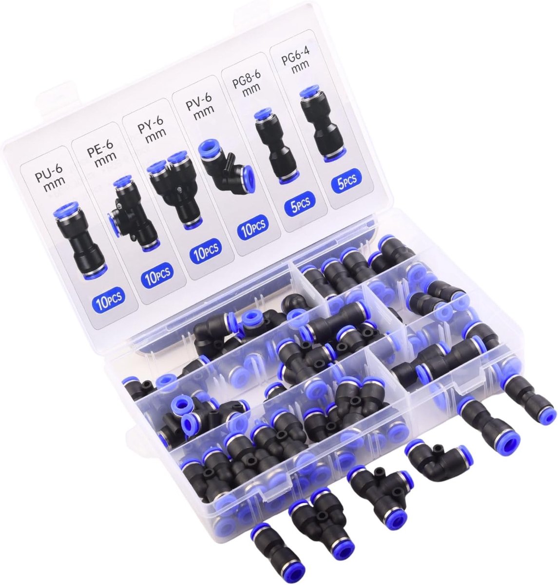 Pneumatische push-in connectoren 8mm - Set van 50 - Snelkoppelingen voor PU/PA/PE/PVC slangen - ShopVlot