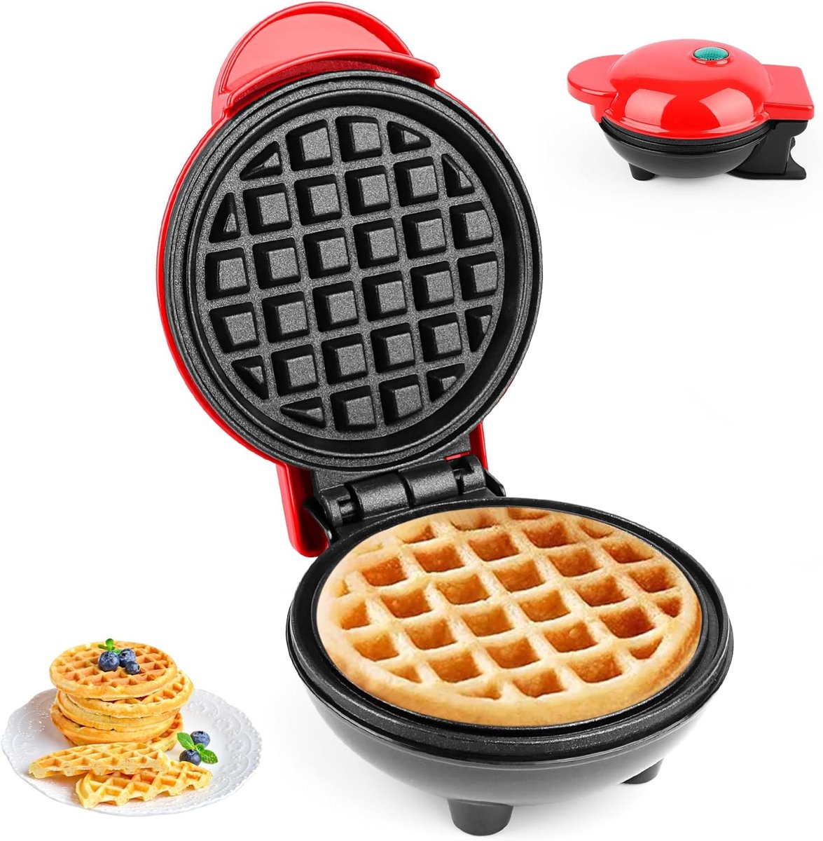 Mini Wafelijzer 10 cm - Belgische Wafelmachine - Dubbelzijdige Verwarming - Perfect voor Tussendoortjes - ShopVlot