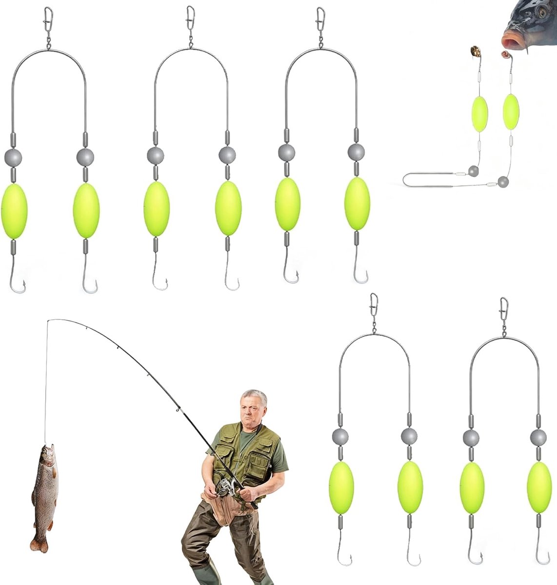Hengel karpervissen 5-delige dubbele haak rig - haarrig voor omgekeerde bodem - anti-tangle haak - effectief vissen - ShopVlot