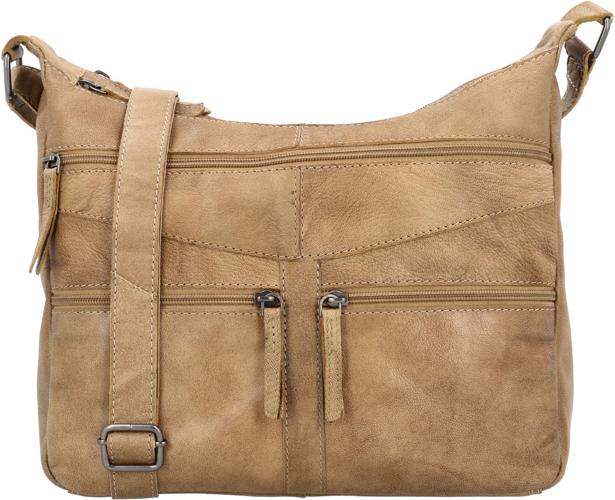 Beagles Maspalomas Crossbodytas - Leren Schoudertas - Damestas - Twee Hoofdvakken - Meerdere Ritsvakken - Telefoonvak - Verstelbare Schouderband - Leren Dames Tas - Taupe